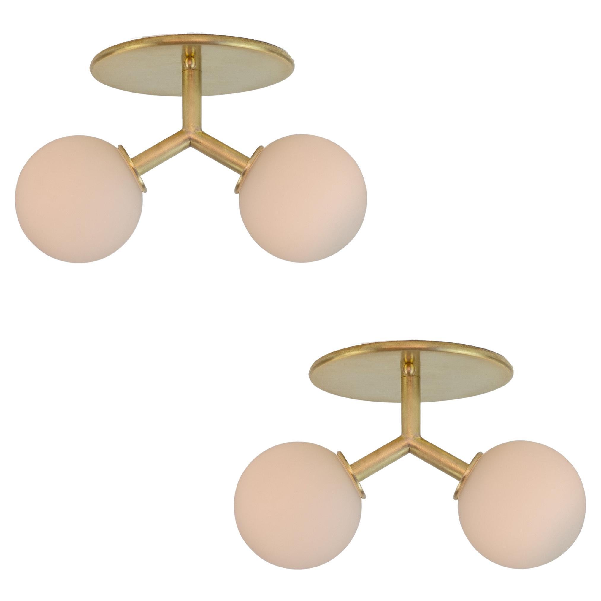 Pair of Y Flush Mount by Research Lighting, Brass, Made to Order
