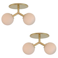Pair of Y Flush Mount by Research Lighting, Brass, Made to Order