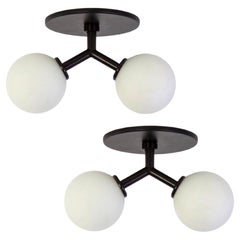 Pair of Y Flush Mounts by Research.Lighting, Black, 3in Glass, Made to Order