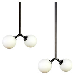Pair of Y Mini Pendant Lights, Research.Lighting, Black, 3in Glass, MTO