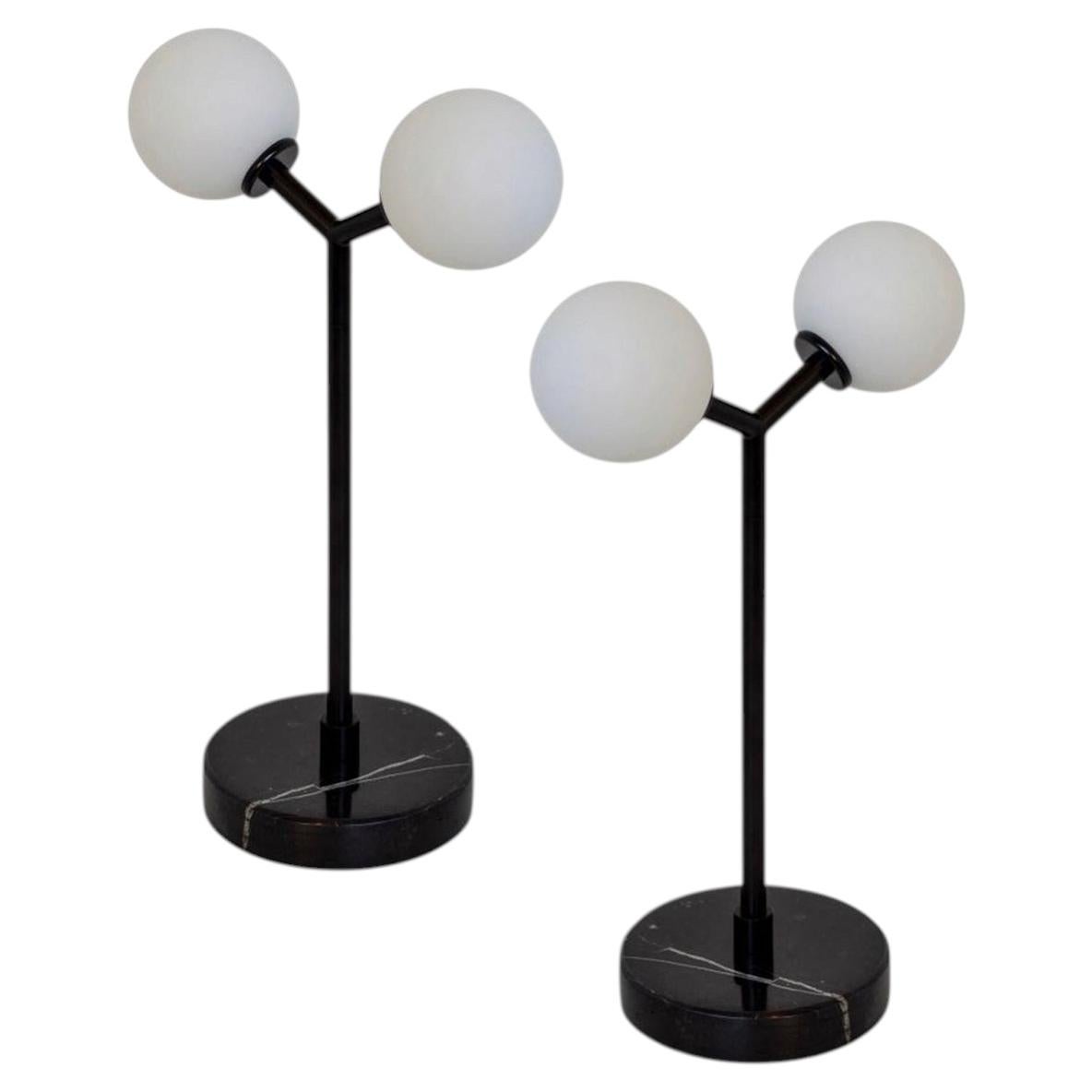 Pareja de Lámparas de Mesa Y, Research.Lighting, Pequeña, Cristal 3in, Negro, Mármol, LED