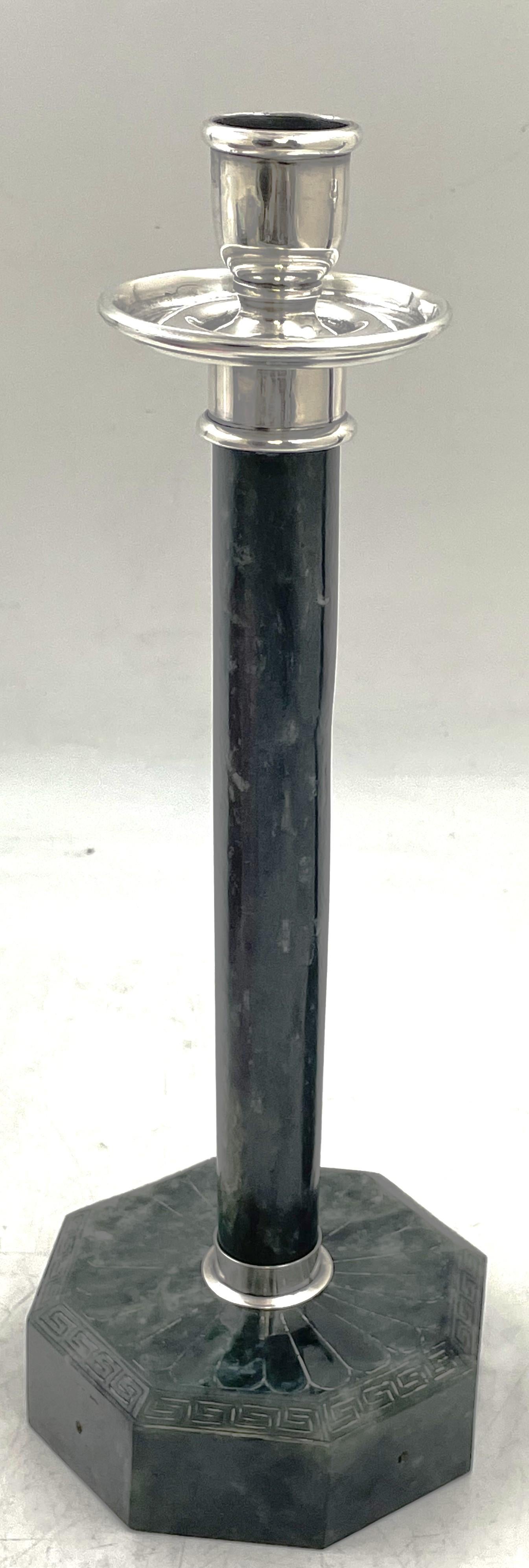 Giapponese Coppia di candelabri Yamanaka in giada spagnola e argento massiccio in vendita