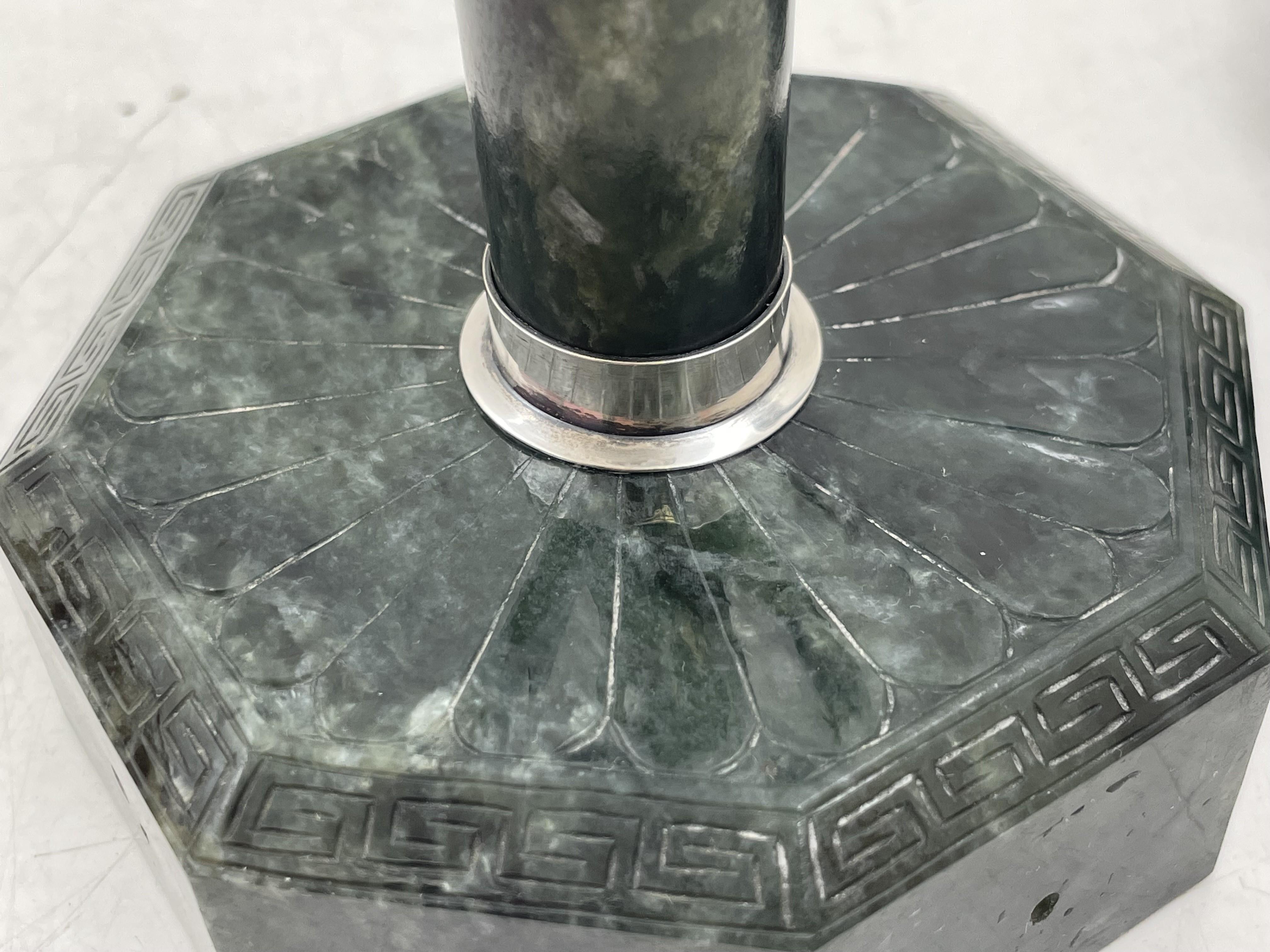 Argento Coppia di candelabri Yamanaka in giada spagnola e argento massiccio in vendita