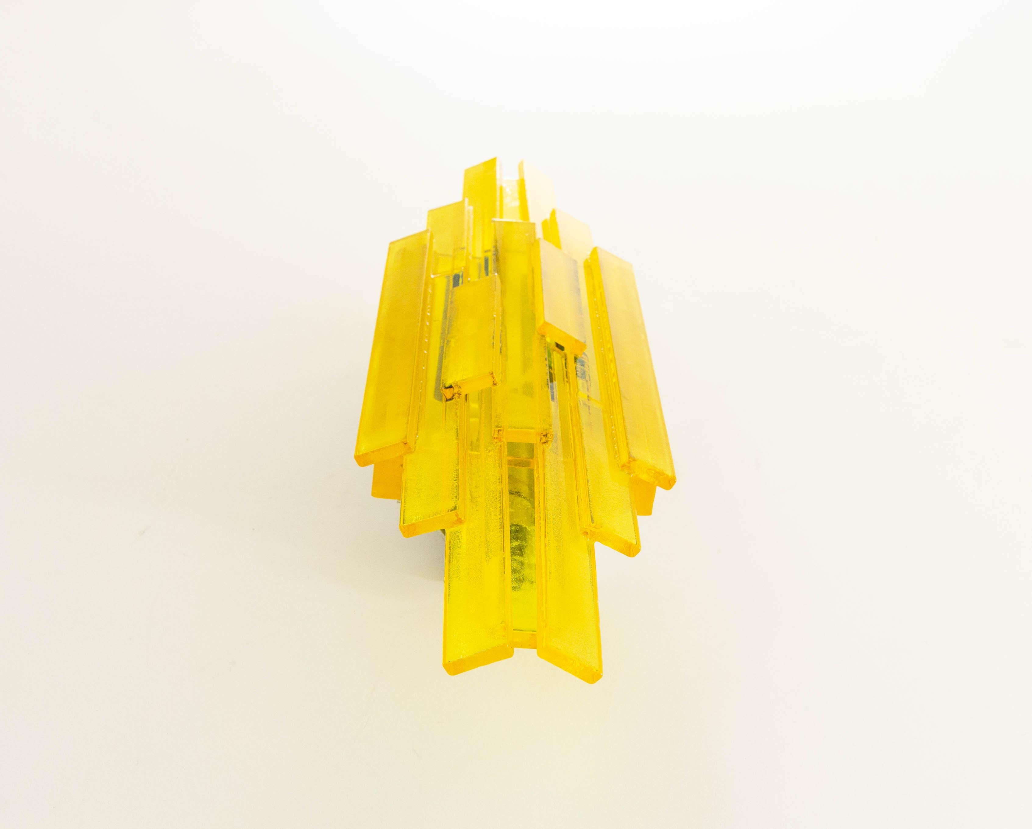 Scandinavian Modern Pair of Yellow Acrylic Wall Lamps by Claus Bolby for Cebo Industri, 1960's For Sale
