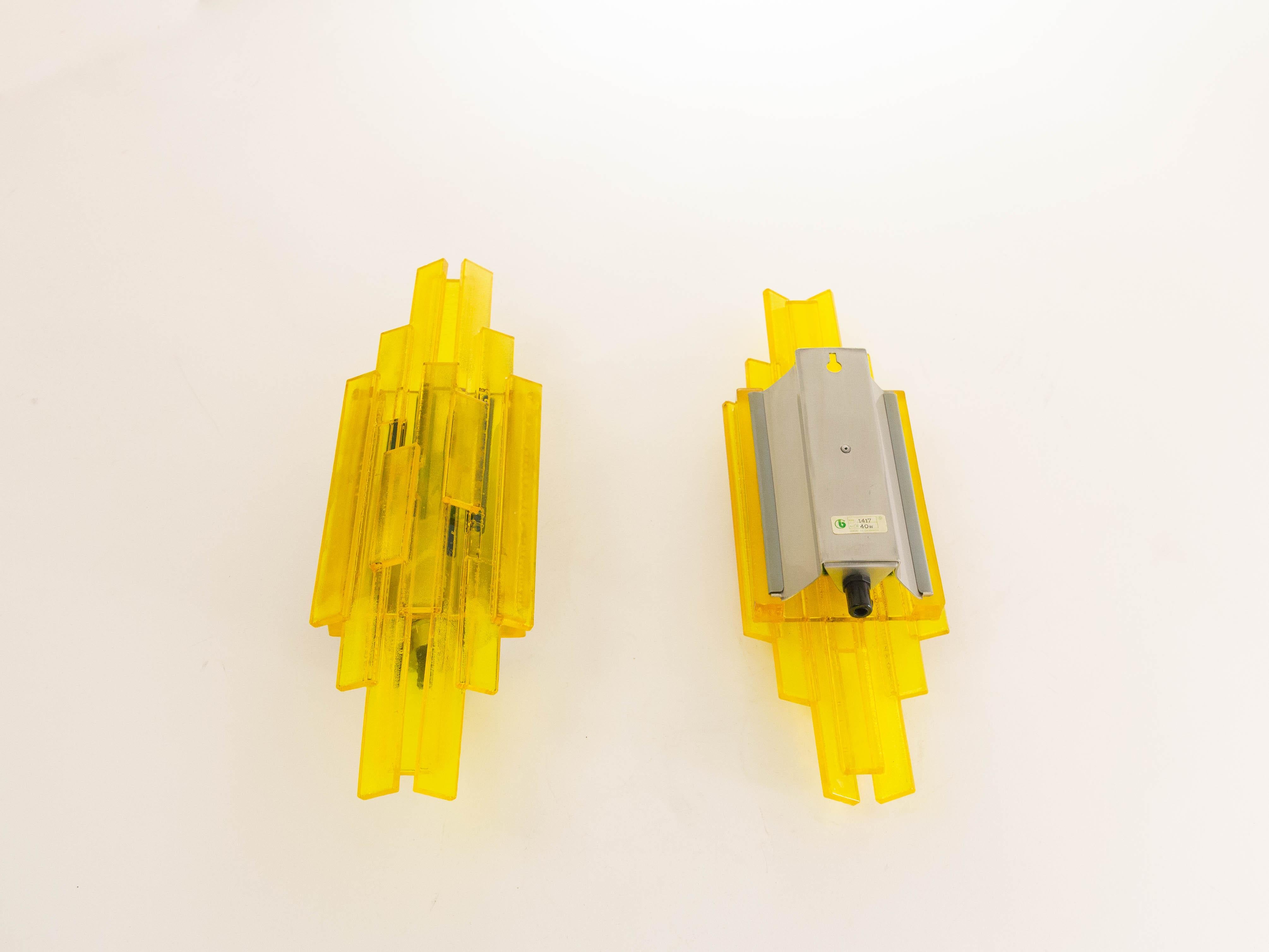 Pair of Yellow Acrylic Wall Lamps by Claus Bolby for Cebo Industri, 1960's In Good Condition For Sale In Rotterdam, NL