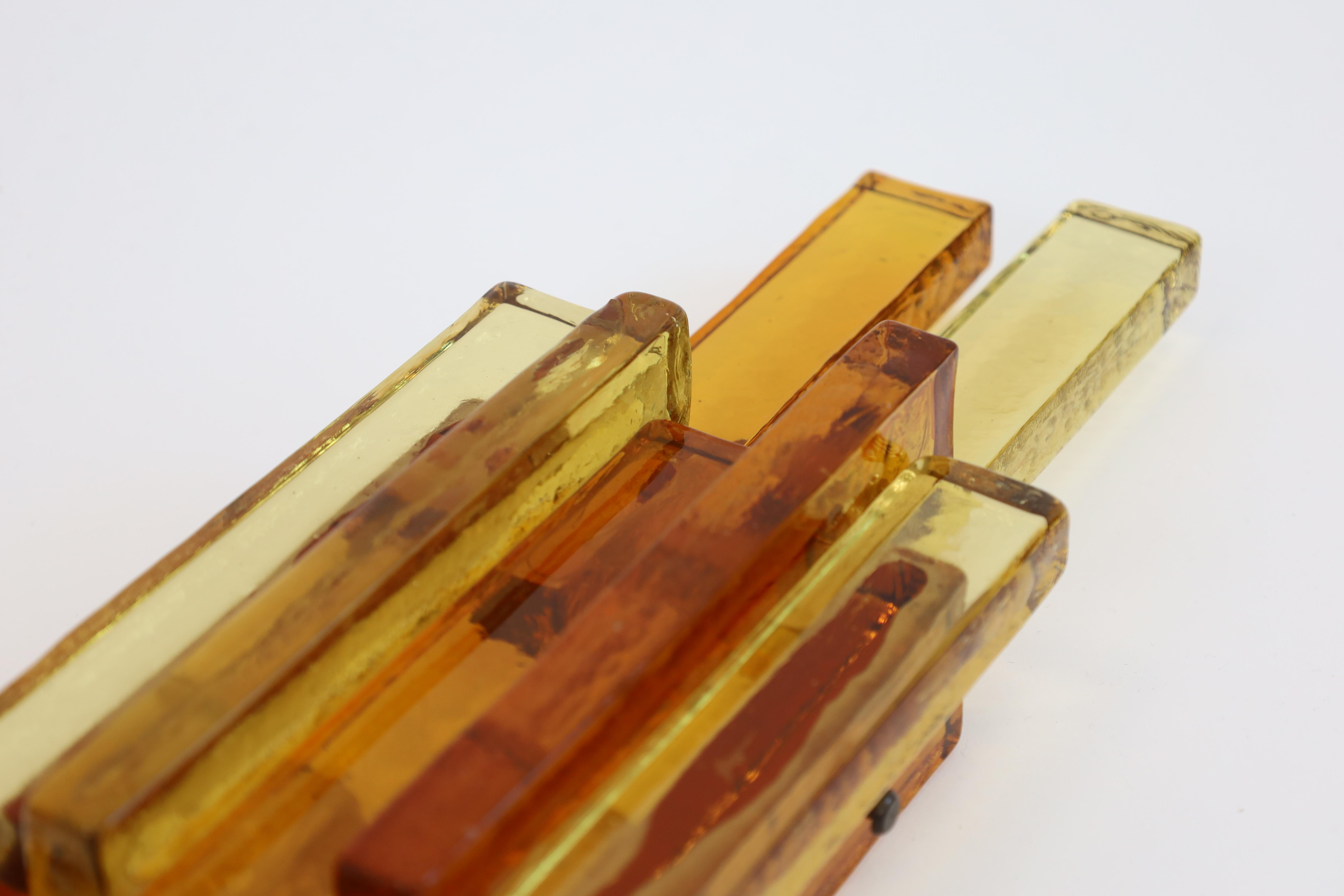 Pair of Yellow and Amber Glass Wall Lamps by Holm Sørensen, 1960s, Denmark For Sale 5
