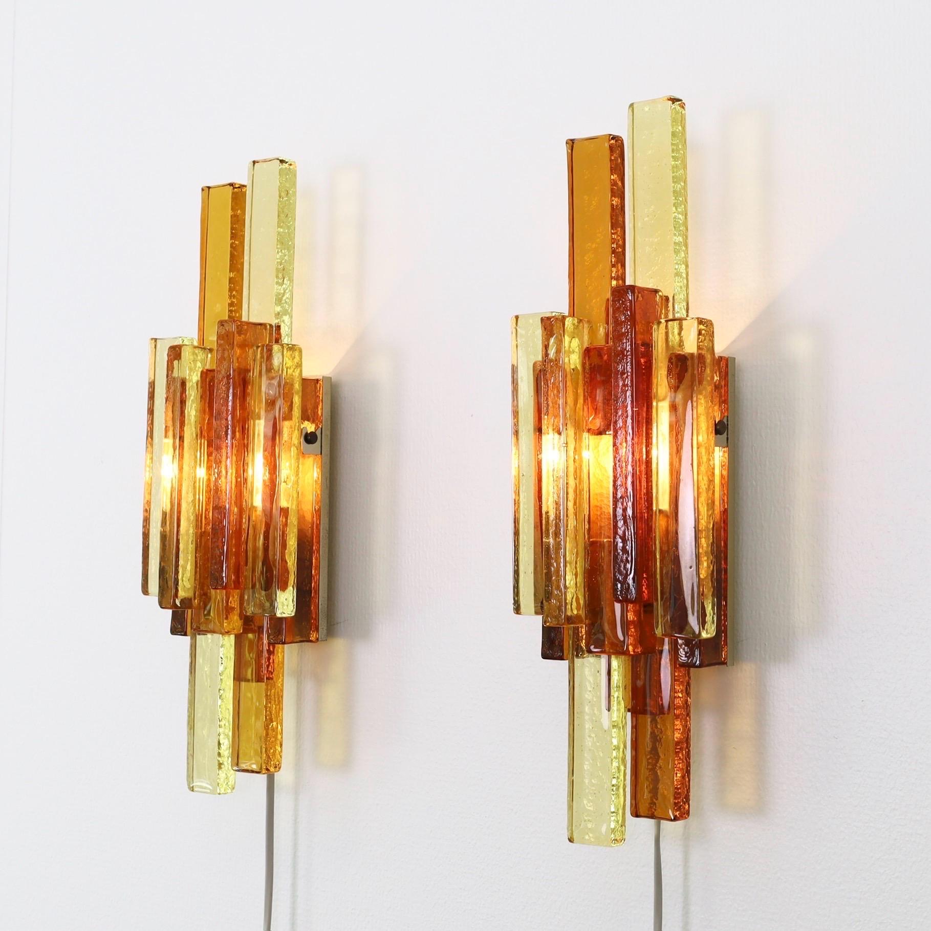 Pair of Yellow and Amber Glass Wall Lamps by Holm Sørensen, 1960s, Denmark For Sale 1