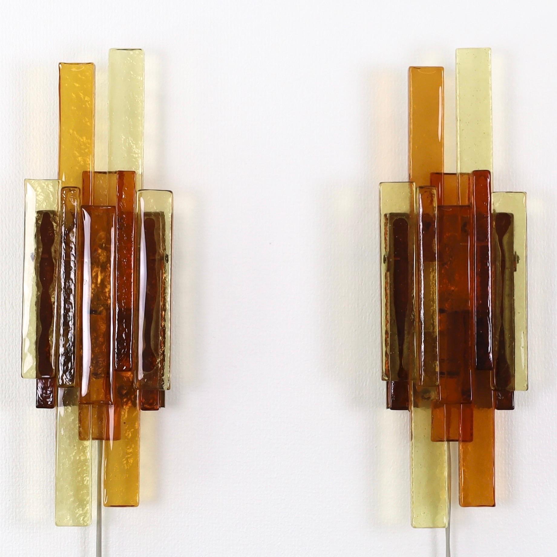 Pair of Yellow and Amber Glass Wall Lamps by Holm Sørensen, 1960s, Denmark For Sale 3