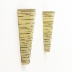 Pair of Yellow and Black Strips Glass Wall Lights, 1980s