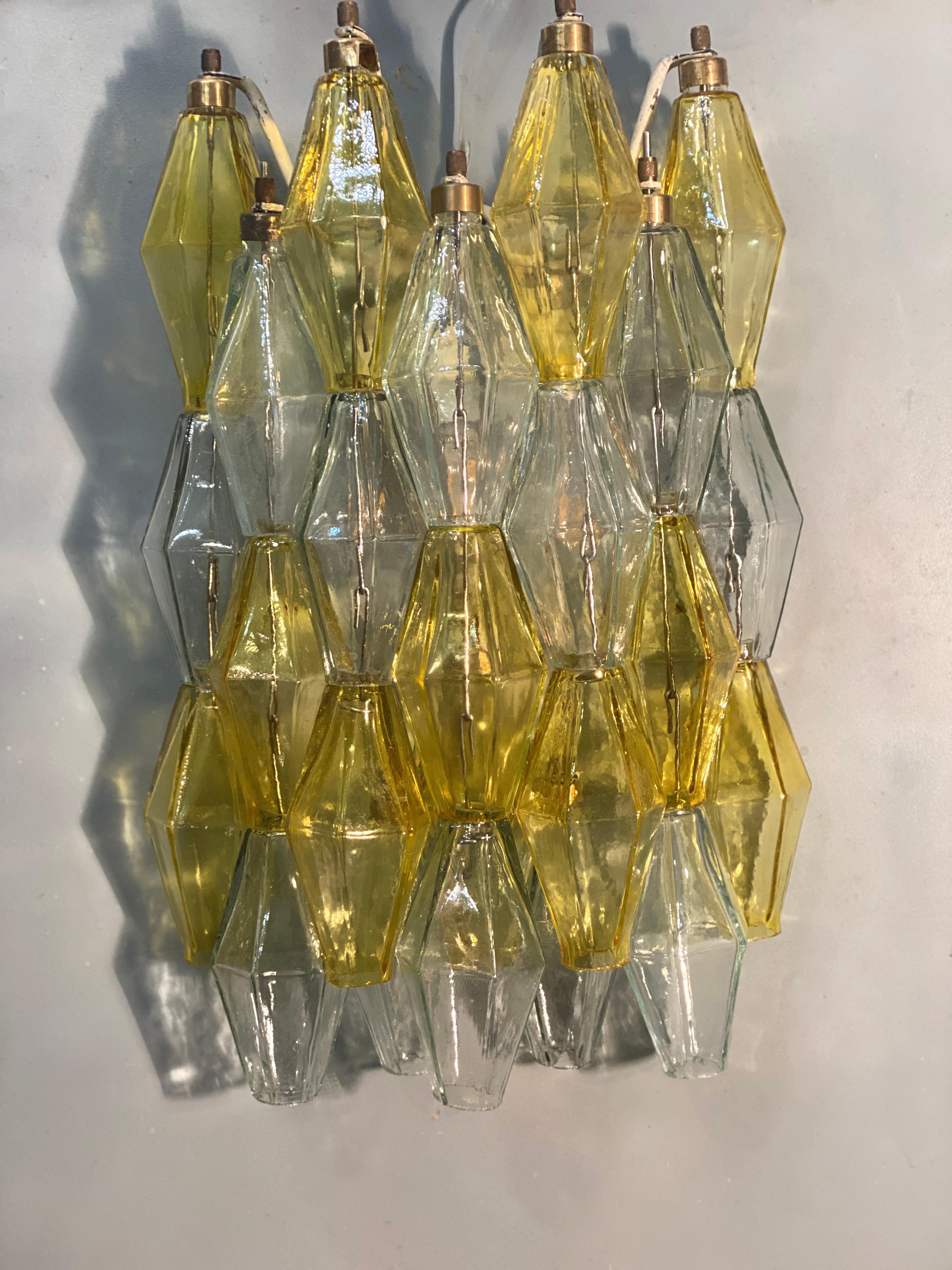 Pair of  Yellow and Clear Poliedri Sconces Carlo Scarpa Venini Variation, 1980' For Sale 3