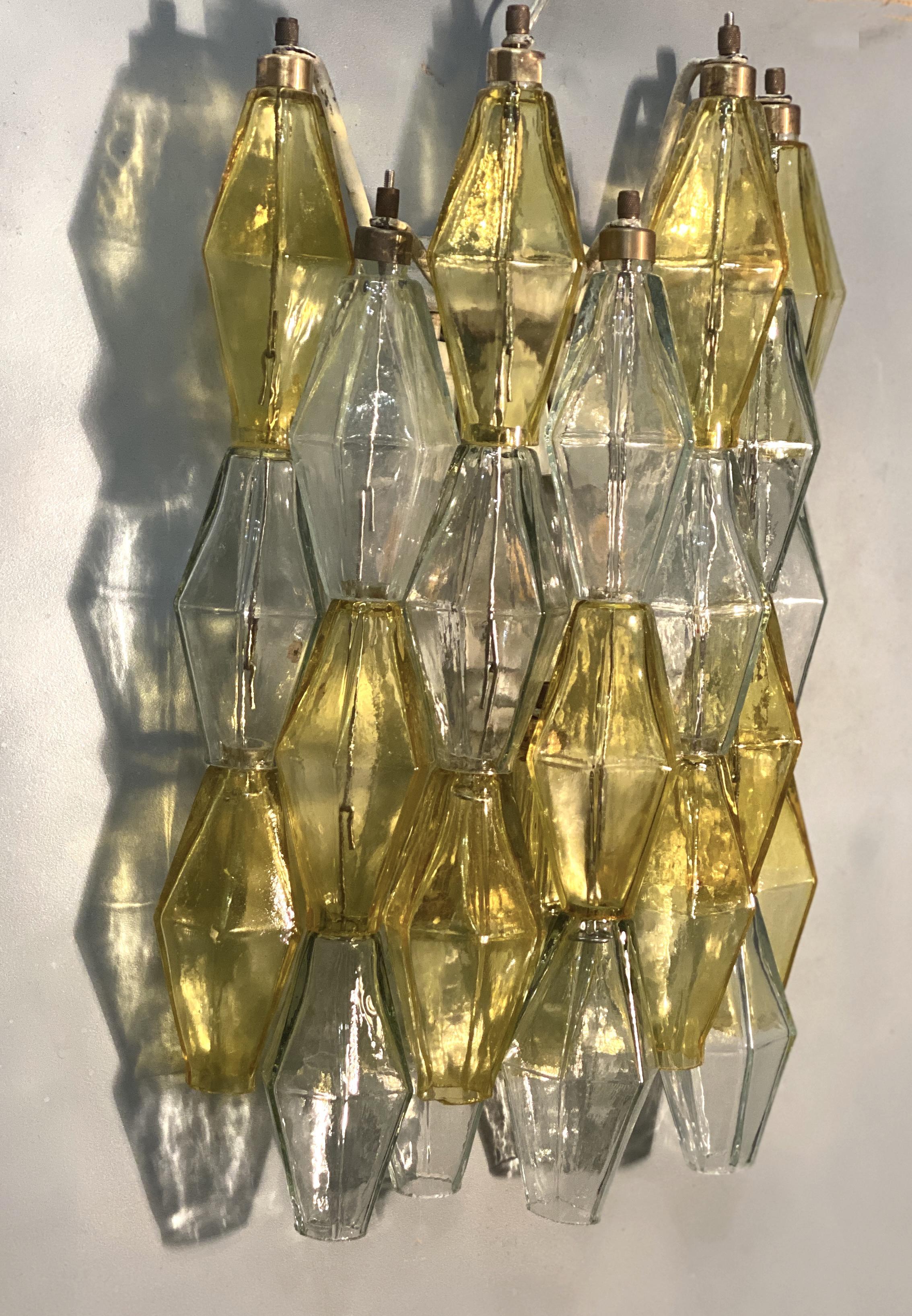 Pair of  Yellow and Clear Poliedri Sconces Carlo Scarpa Venini Variation, 1980' For Sale 4