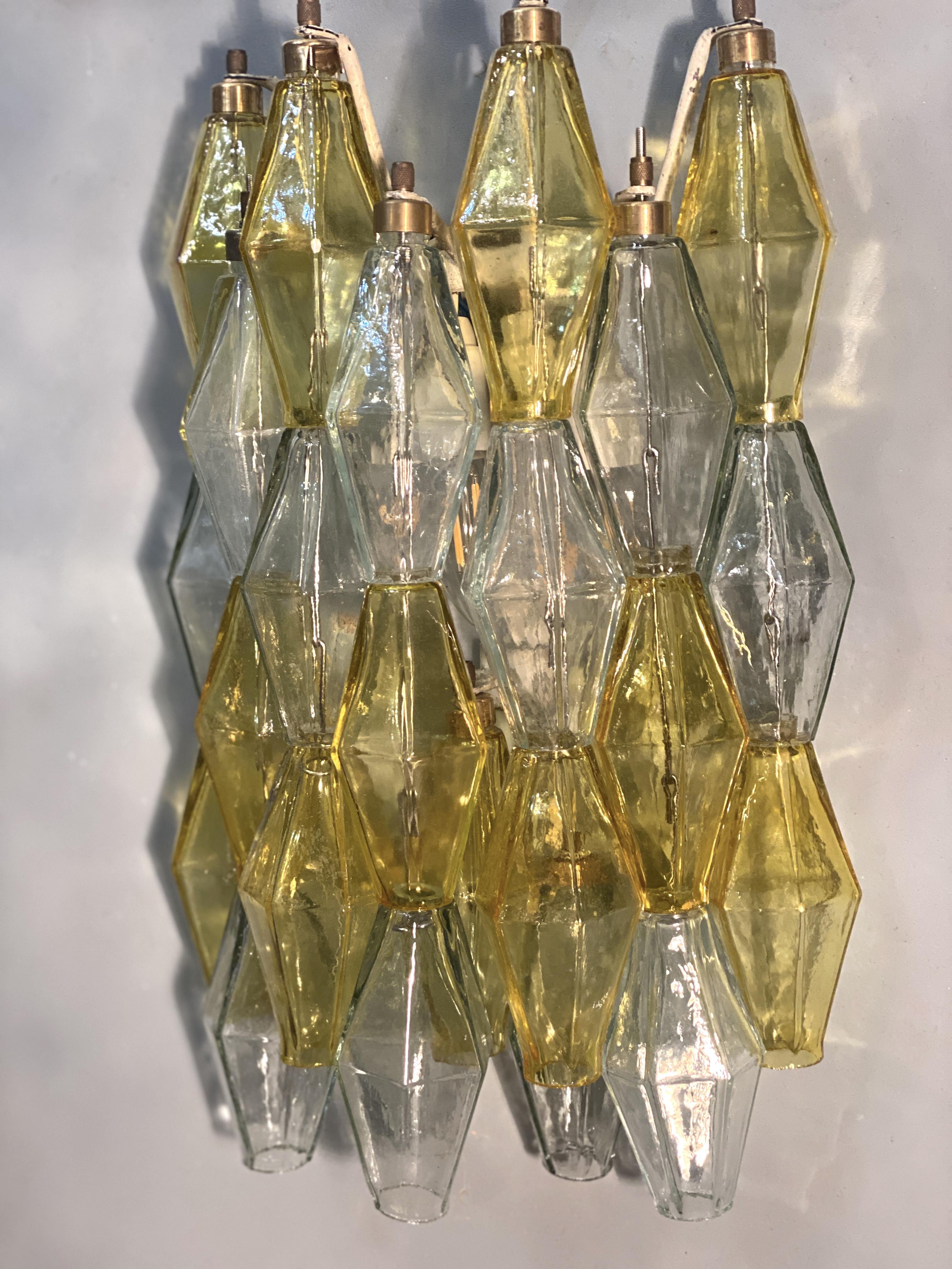 Pair of  Yellow and Clear Poliedri Sconces Carlo Scarpa Venini Variation, 1980' For Sale 5