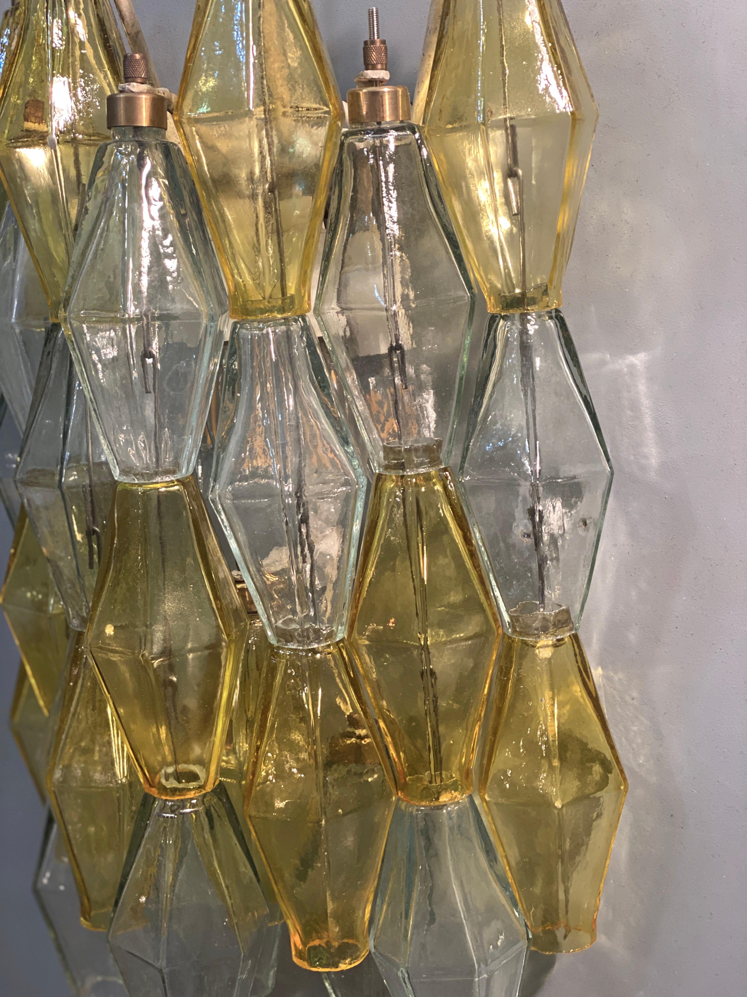 Blown Glass Pair of  Yellow and Clear Poliedri Sconces Carlo Scarpa Venini Variation, 1980' For Sale