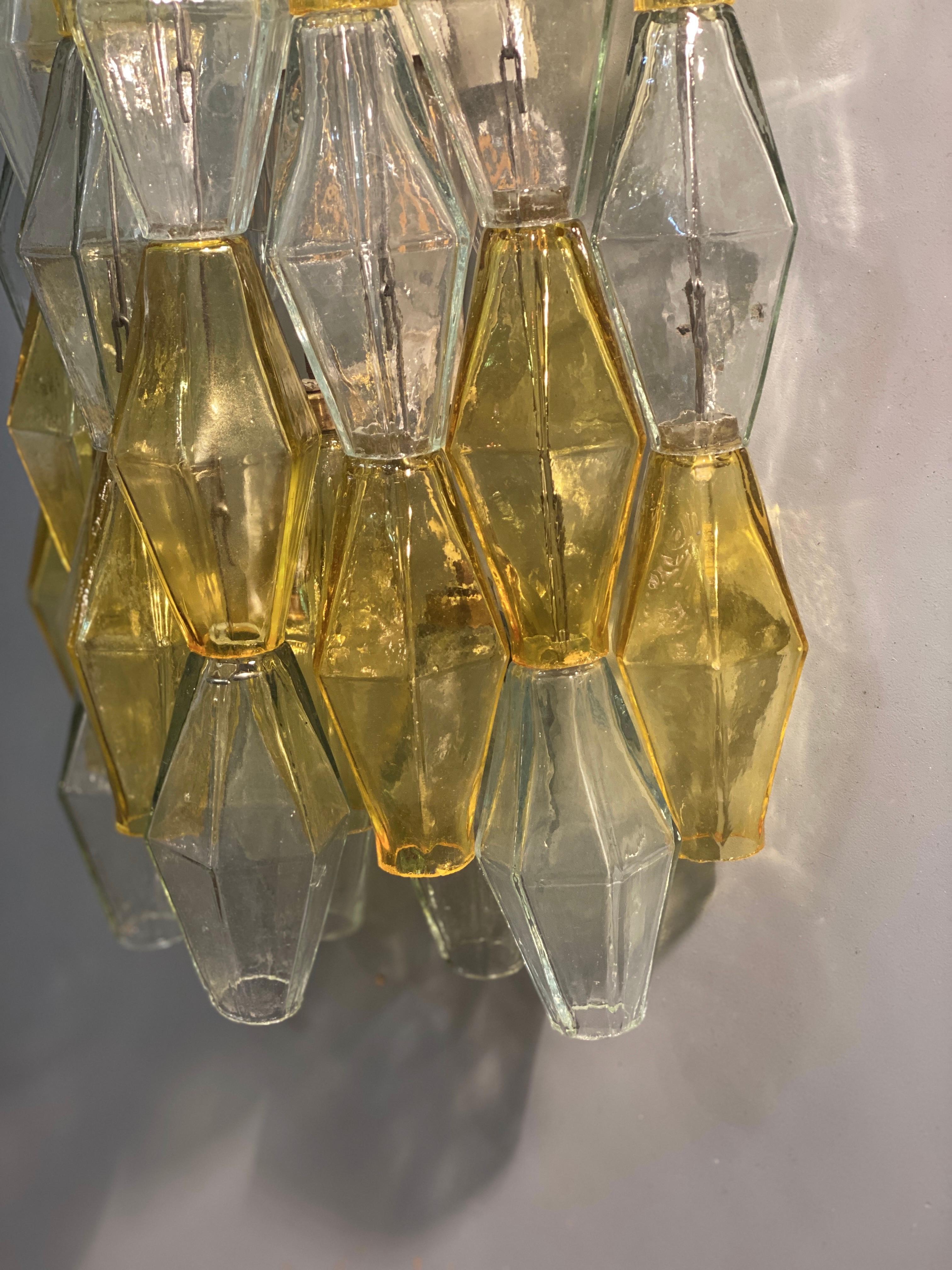 Pair of  Yellow and Clear Poliedri Sconces Carlo Scarpa Venini Variation, 1980' For Sale 1