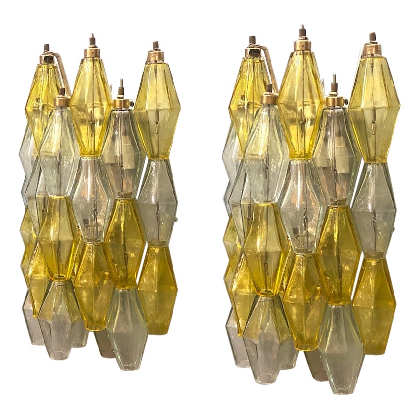 Pair of  Yellow and Clear Poliedri Sconces Carlo Scarpa Venini Variation, 1980' For Sale