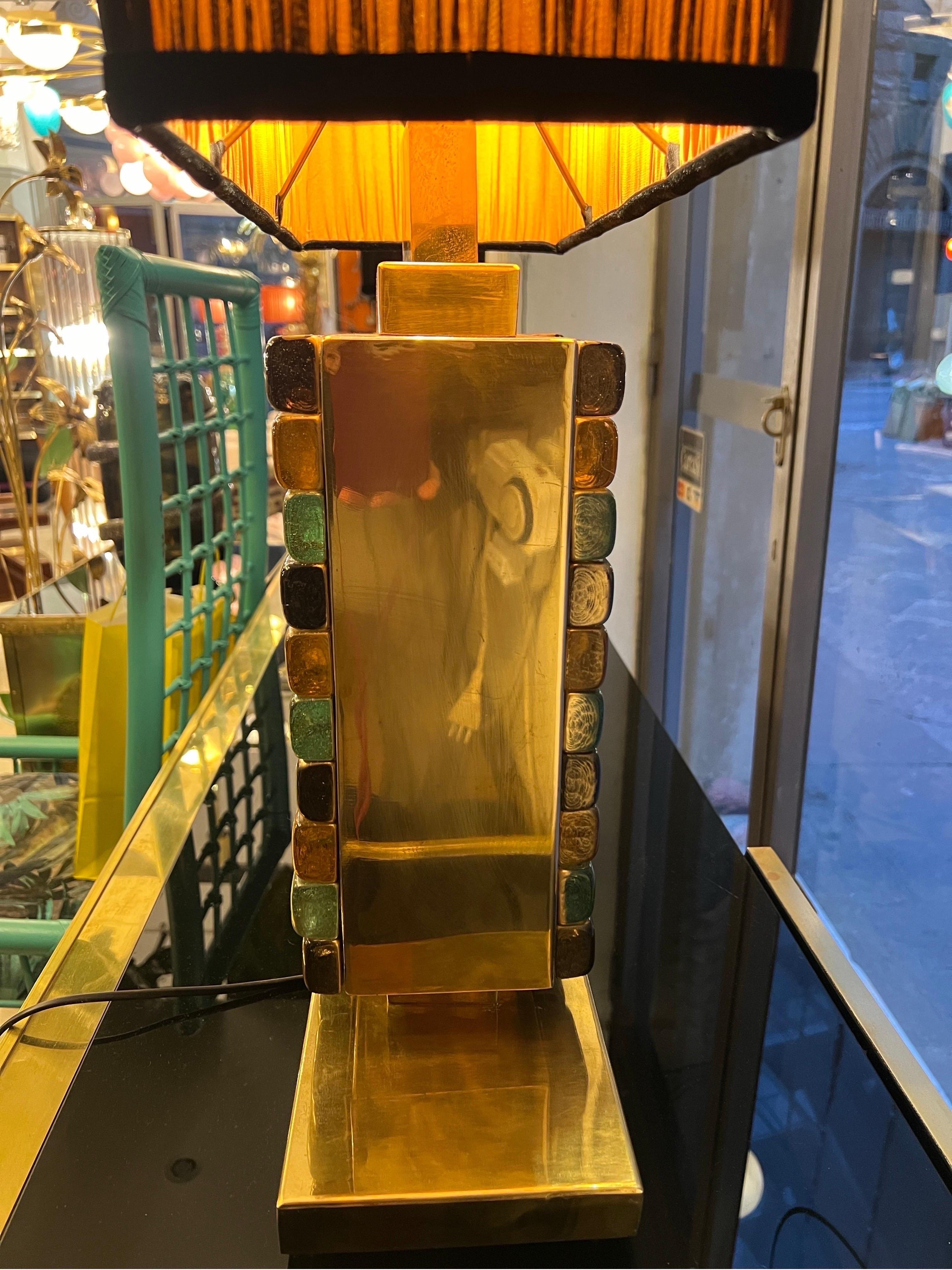 Paire de lampes de bureau en verre de Murano jaune et vert avec nos abat-jour des années 1970 en vente 5