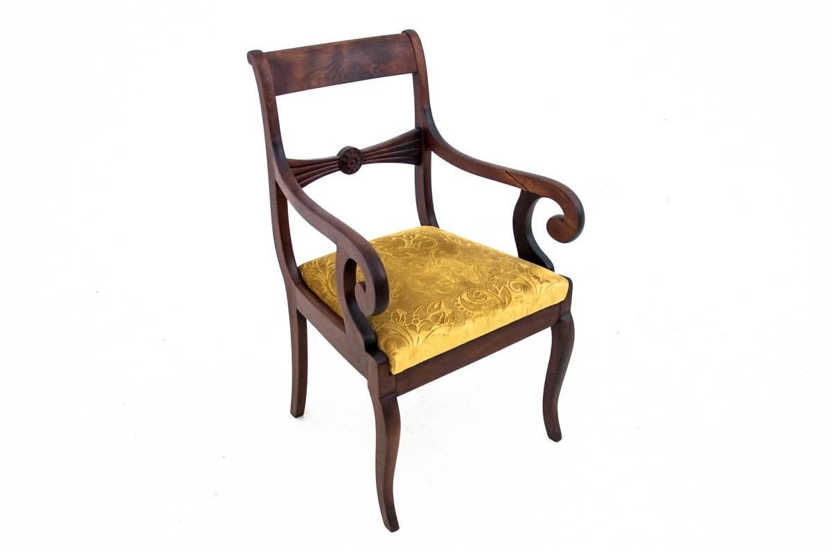 Walnut Pair of Yellow Antique Armchairs, Northern Europe, circa 1900, after Renovation