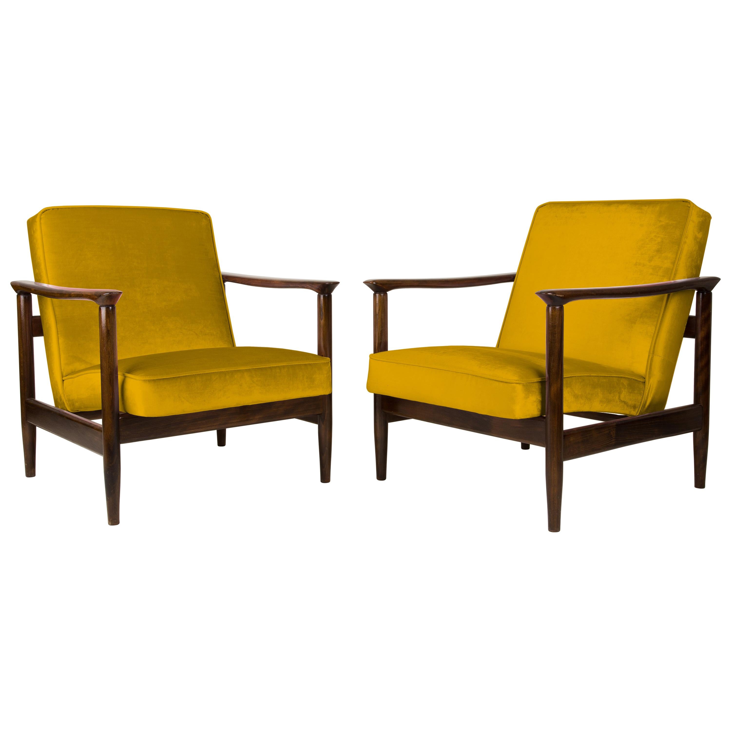 Paar gelbe Sessel:: Edmund Homa:: GFM-142:: 1960er Jahre:: Polen