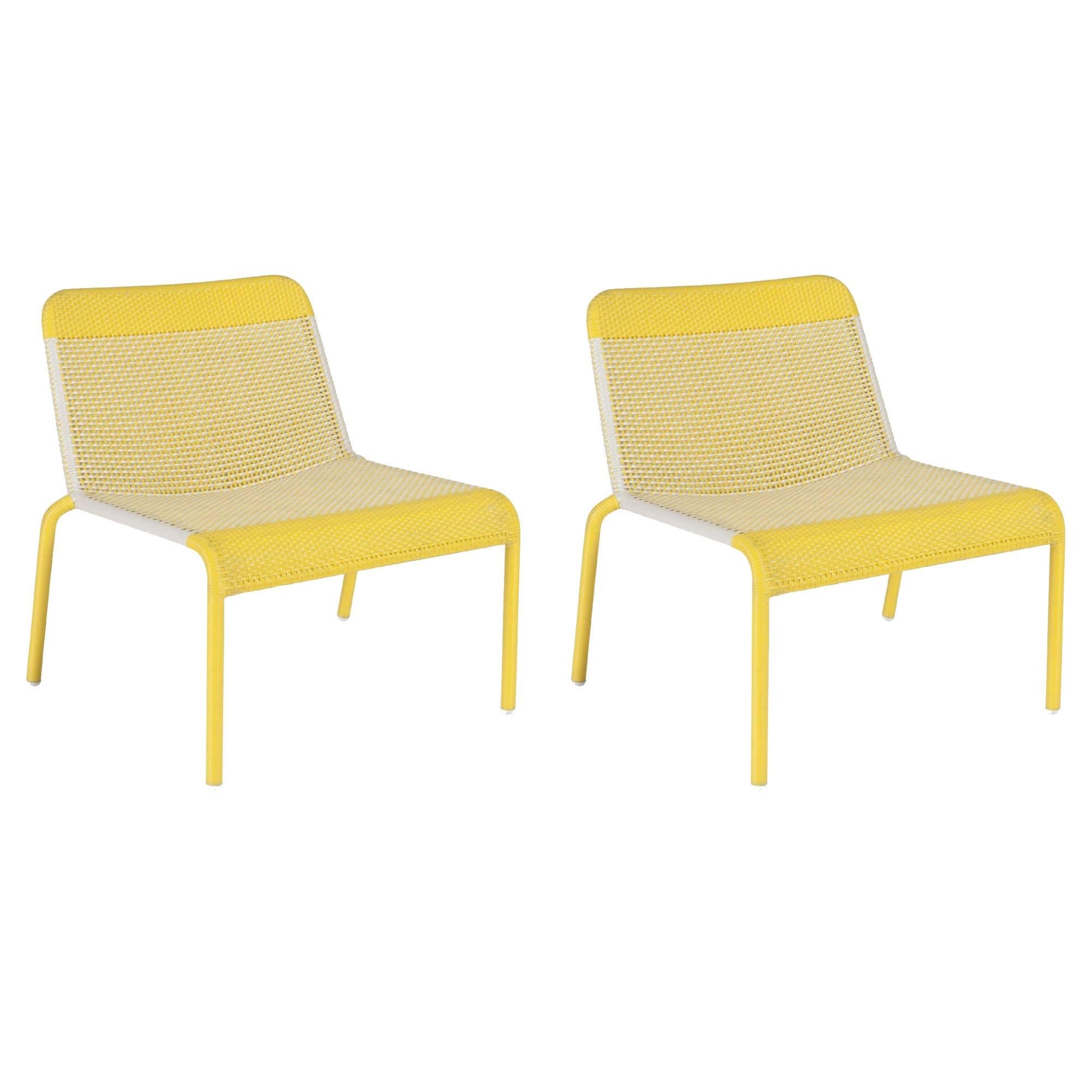 Pair of Yellow Braided Resin French Design and Lounge Armchairs