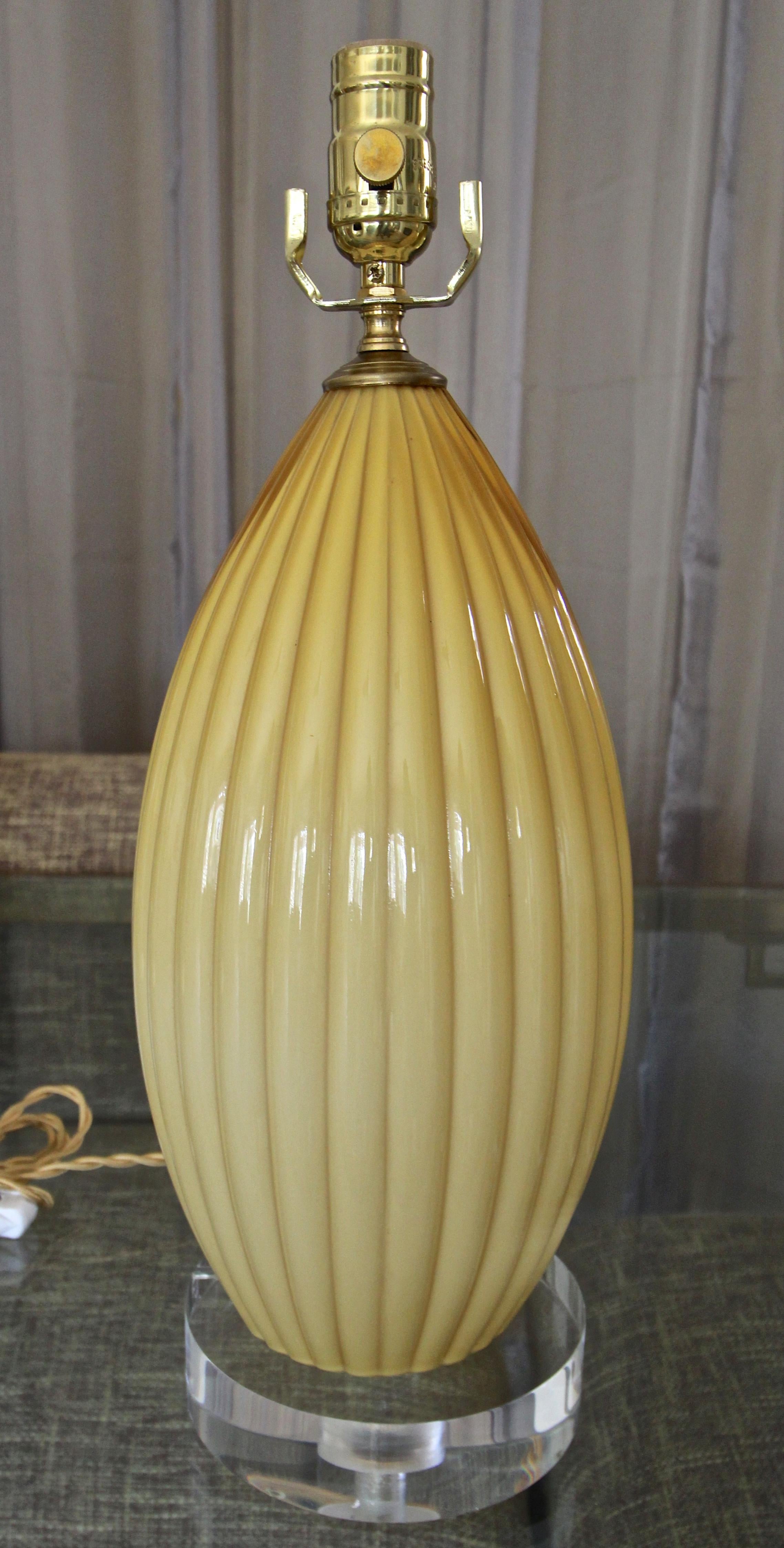 Pair of Yellow Butterscotch Cased Murano Glass Table Lamps In Good Condition In Palm Springs, CA
