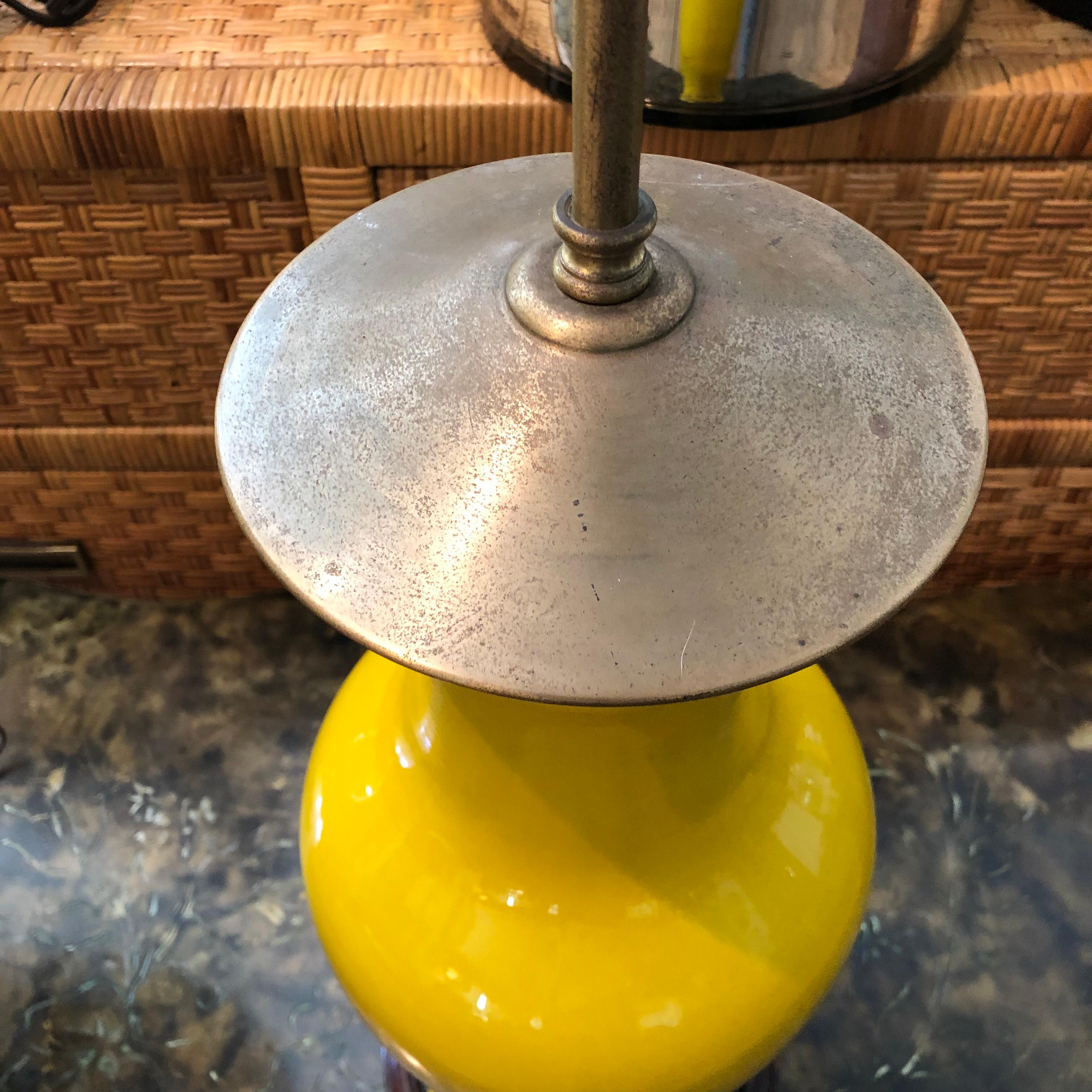 American Pair of Yellow Ceramic Table Lamps by Warren Kessler For Sale