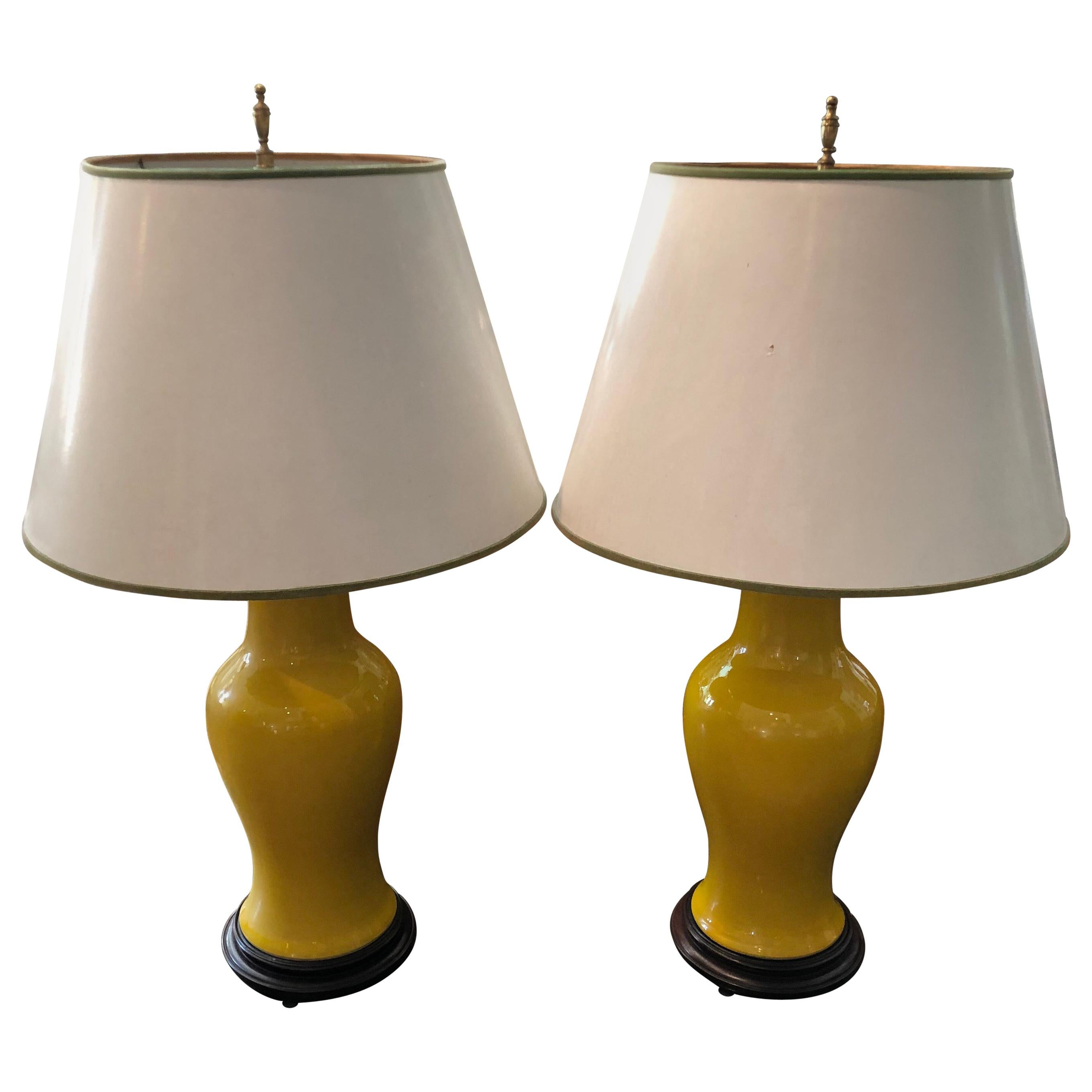 Pair of Yellow Ceramic Table Lamps by Warren Kessler For Sale