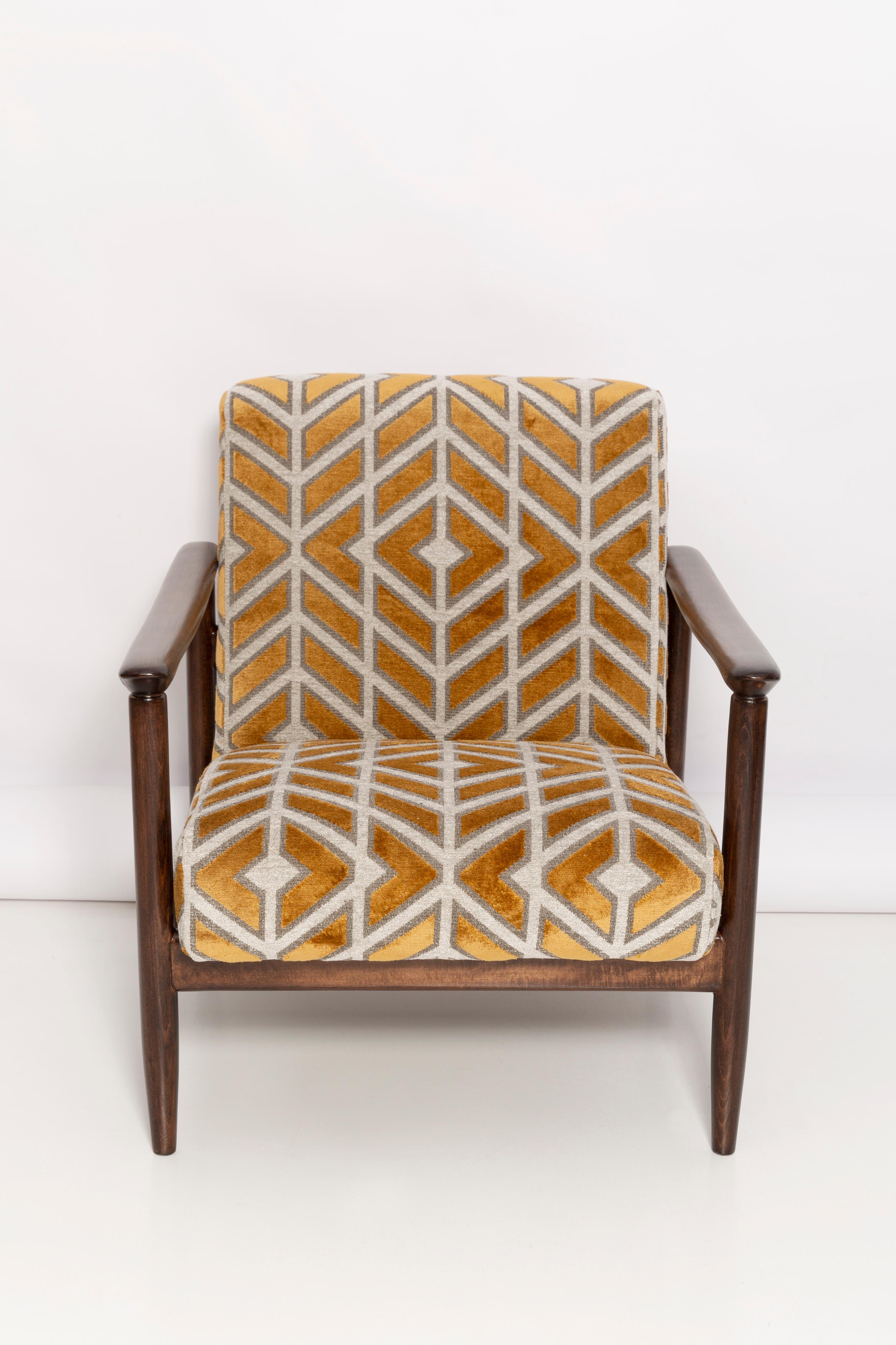 Textile Pair of Yellow Chenille Velvet Armchairs, Edmund Homa, GFM-142, 1960s, Poland For Sale
