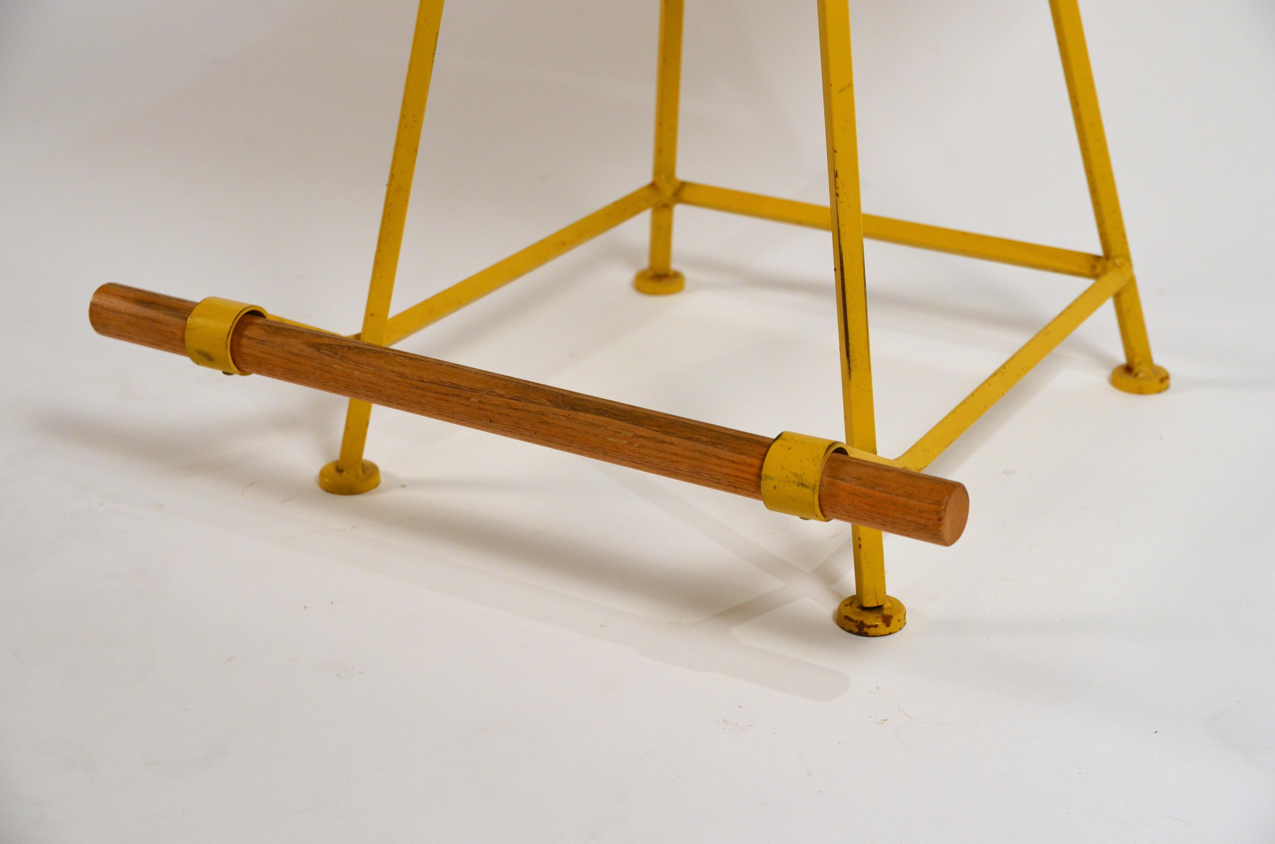 Painted Pair of Yellow 'Los Feliz' Swiveling Counter Stools by Design Frères