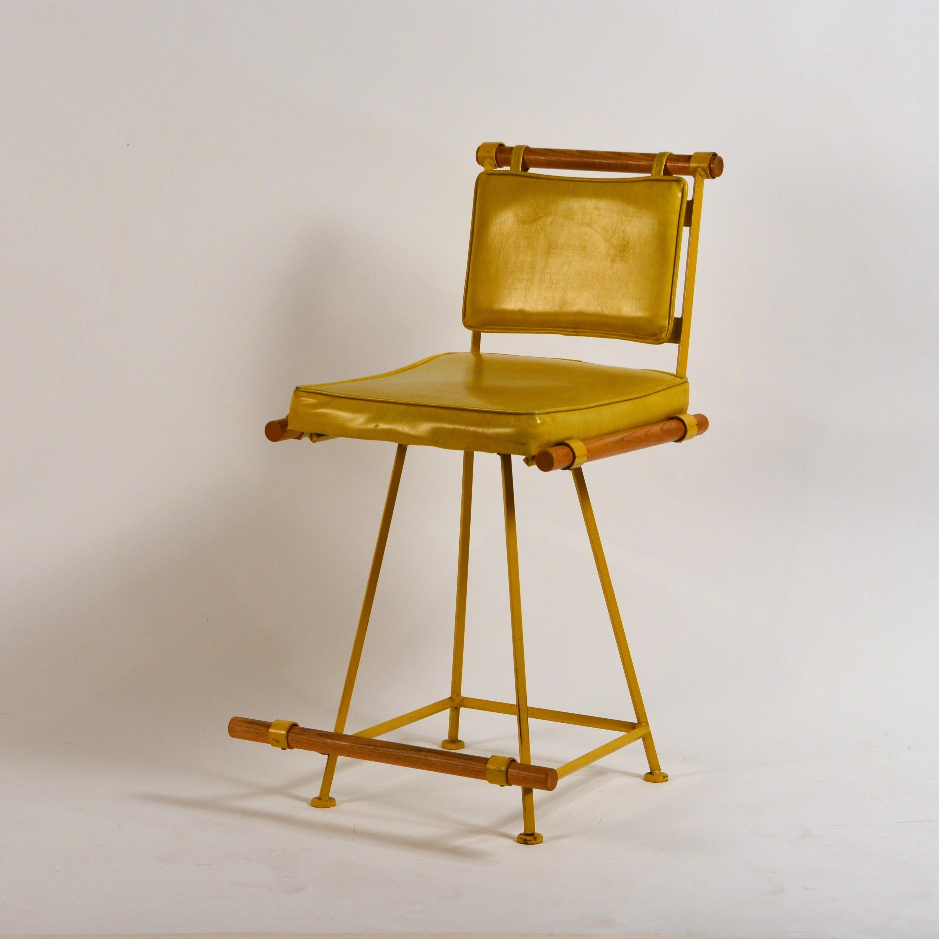 American Pair of Yellow Cleo Baldon Swiveling Counter Stools