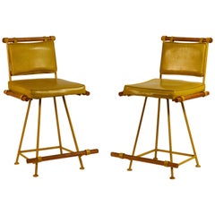 Vintage Pair of Yellow Cleo Baldon Swiveling Counter Stools