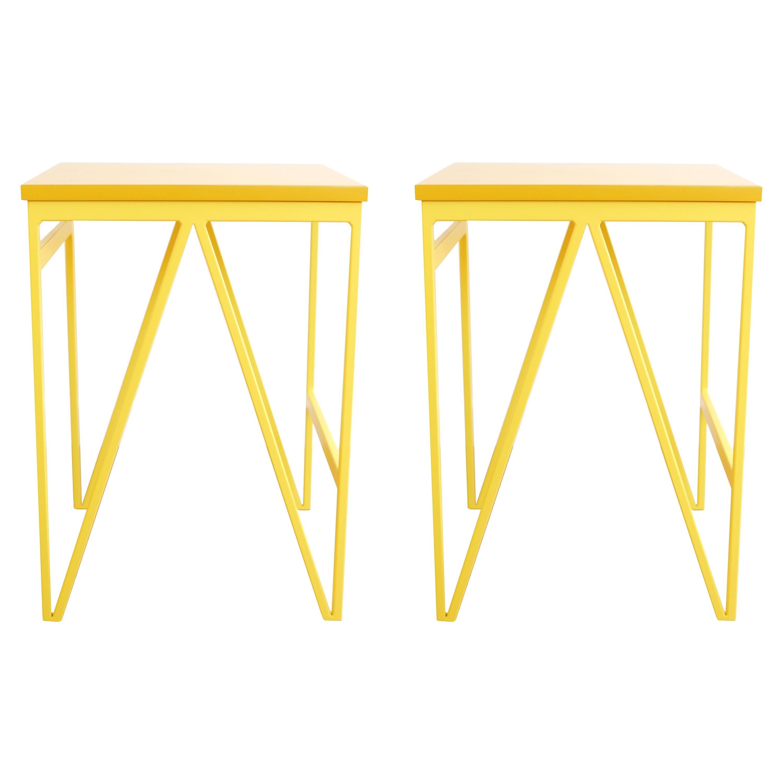 Pair of Steel and Wood Stools - Yellow Color Play Stools
