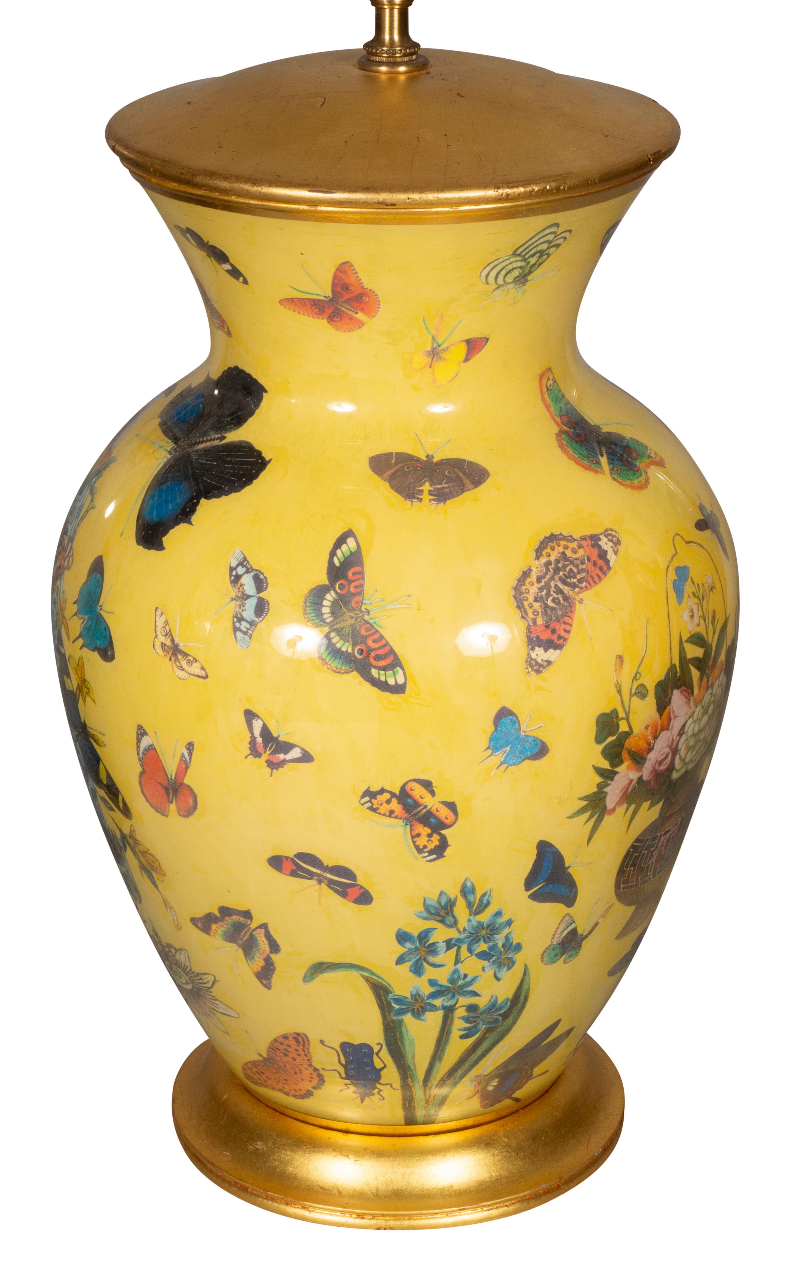 Pair of Yellow Decoupage Table Lamps For Sale 6
