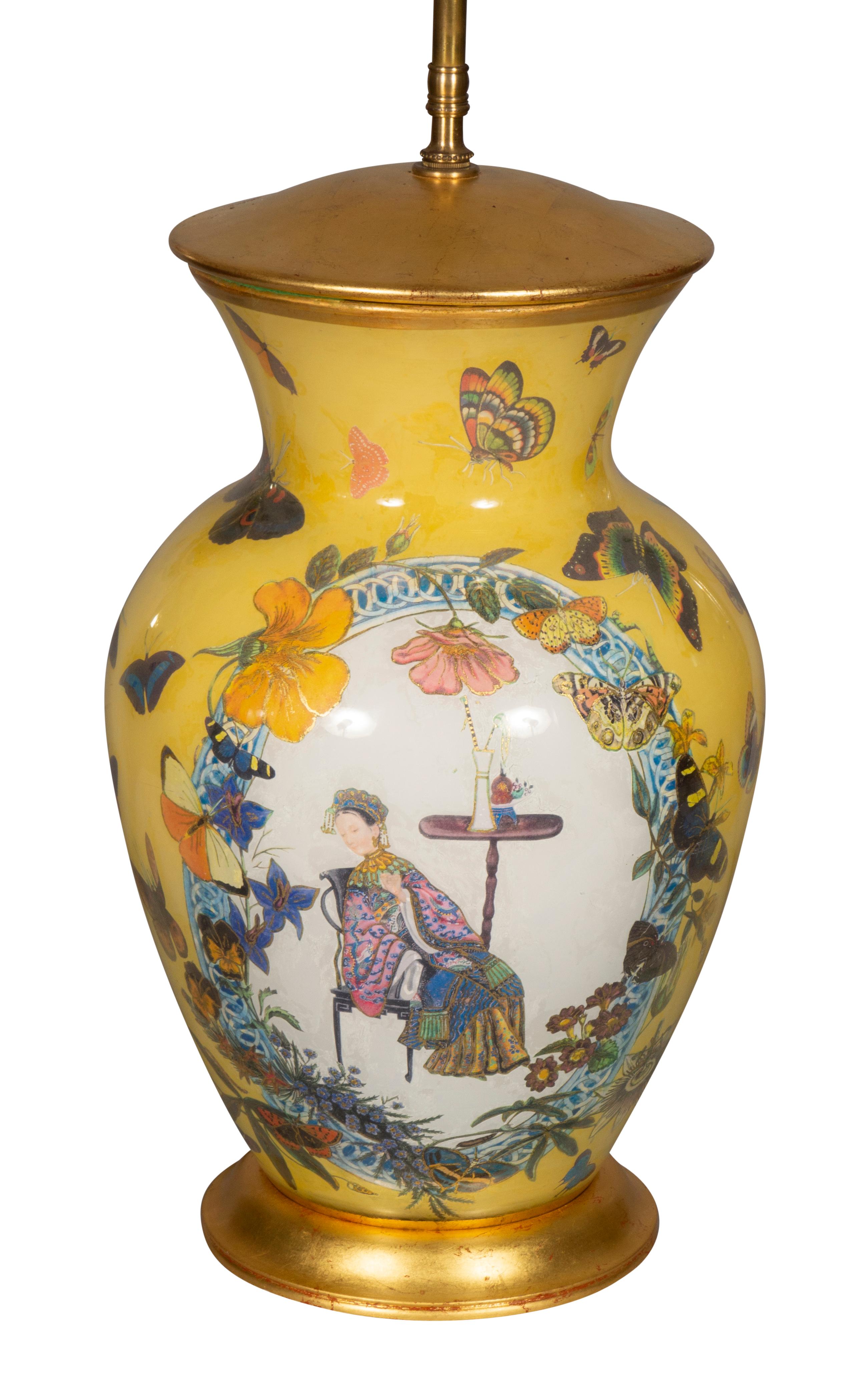 Pair of Yellow Decoupage Table Lamps 8