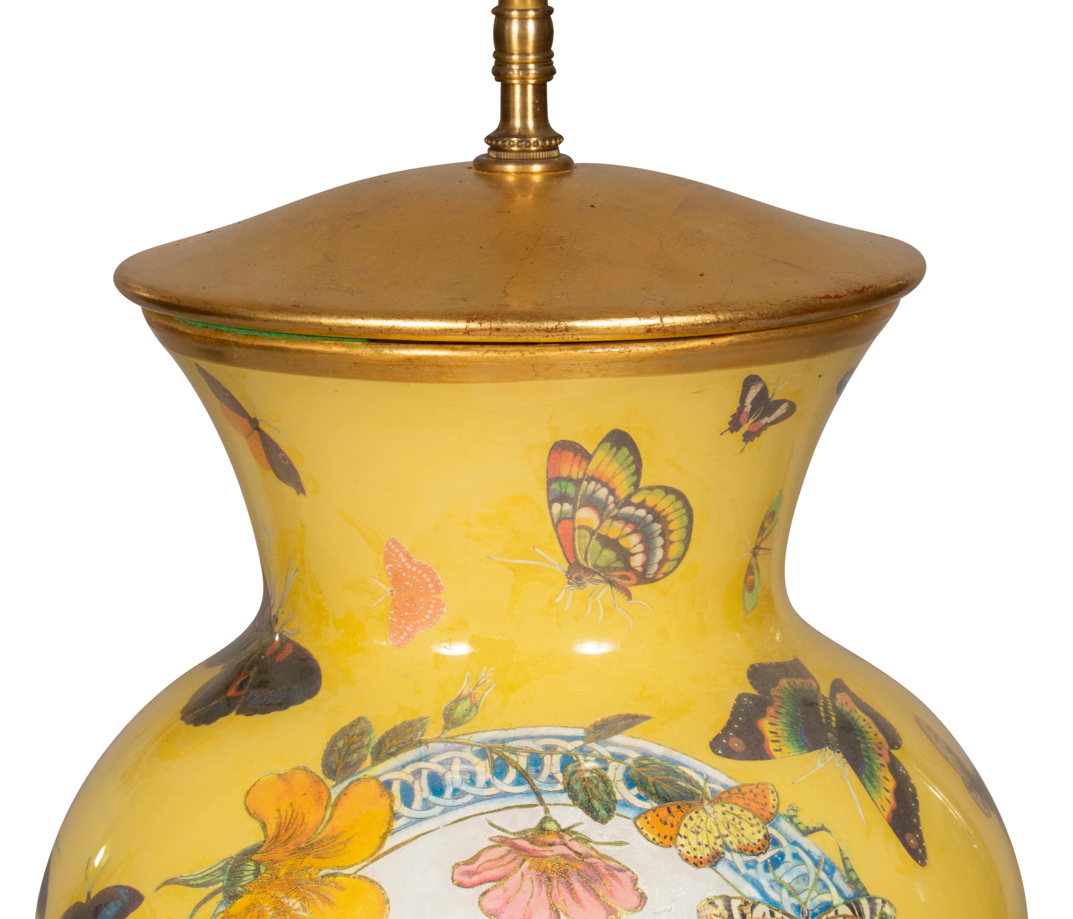 Pair of Yellow Decoupage Table Lamps 9