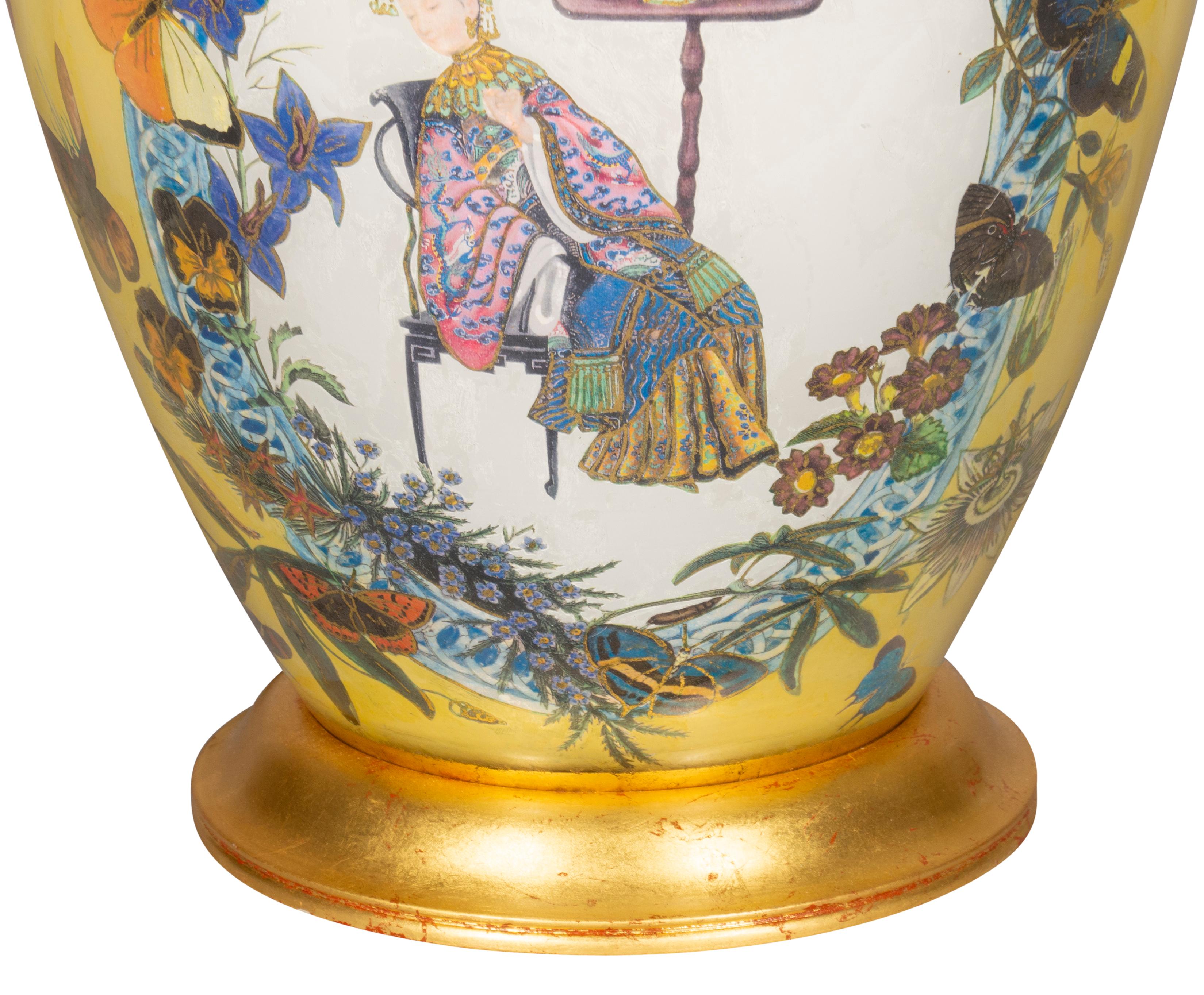 Pair of Yellow Decoupage Table Lamps 10
