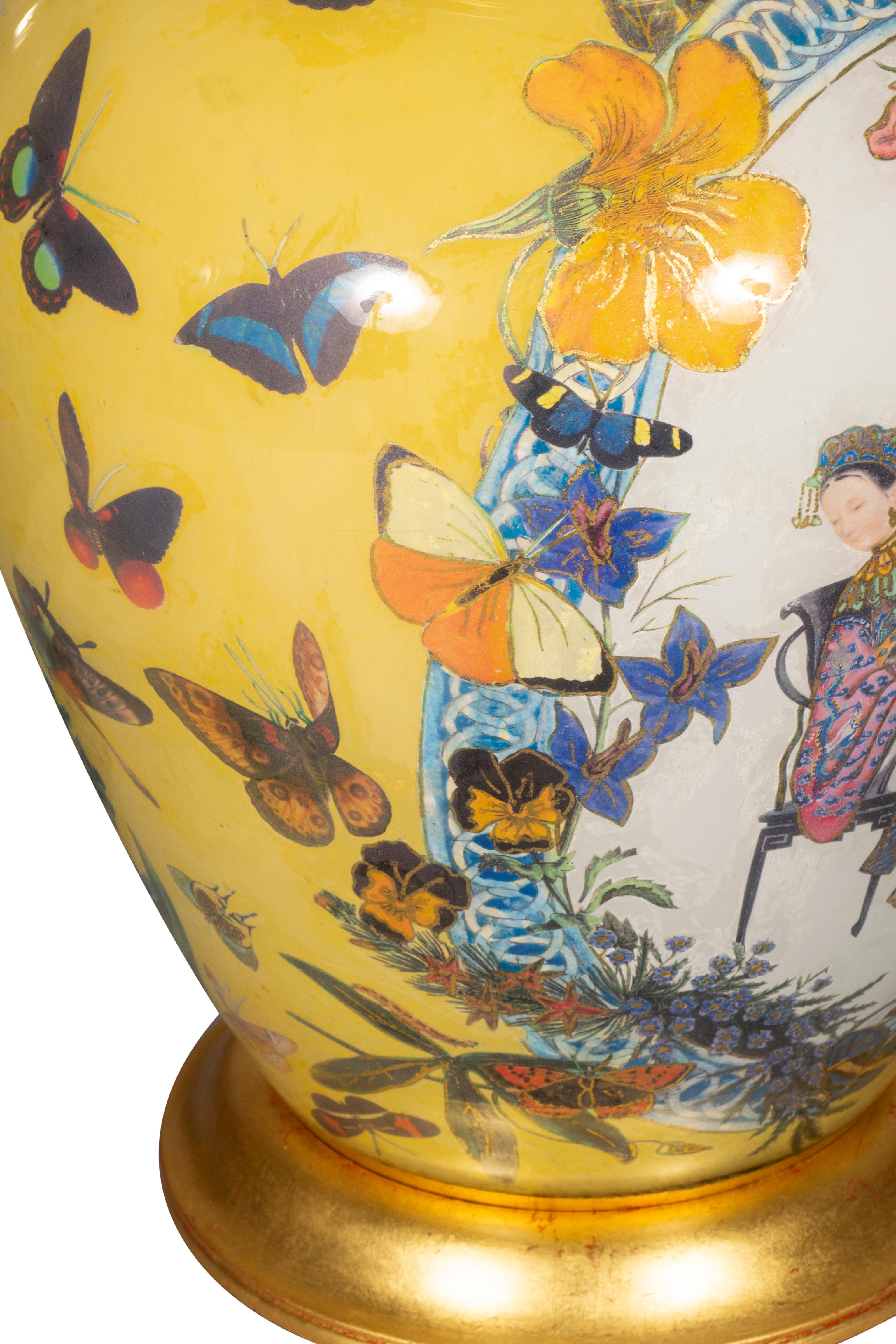 Pair of Yellow Decoupage Table Lamps 12