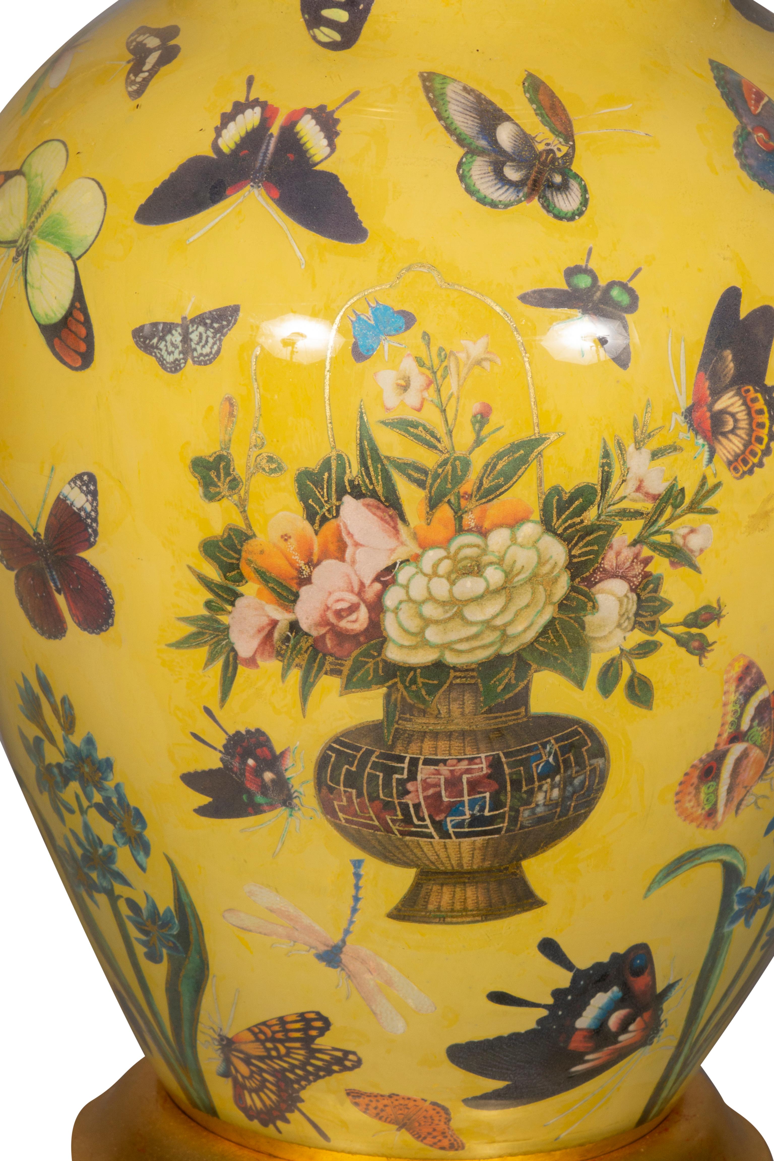 Pair of Yellow Decoupage Table Lamps 13