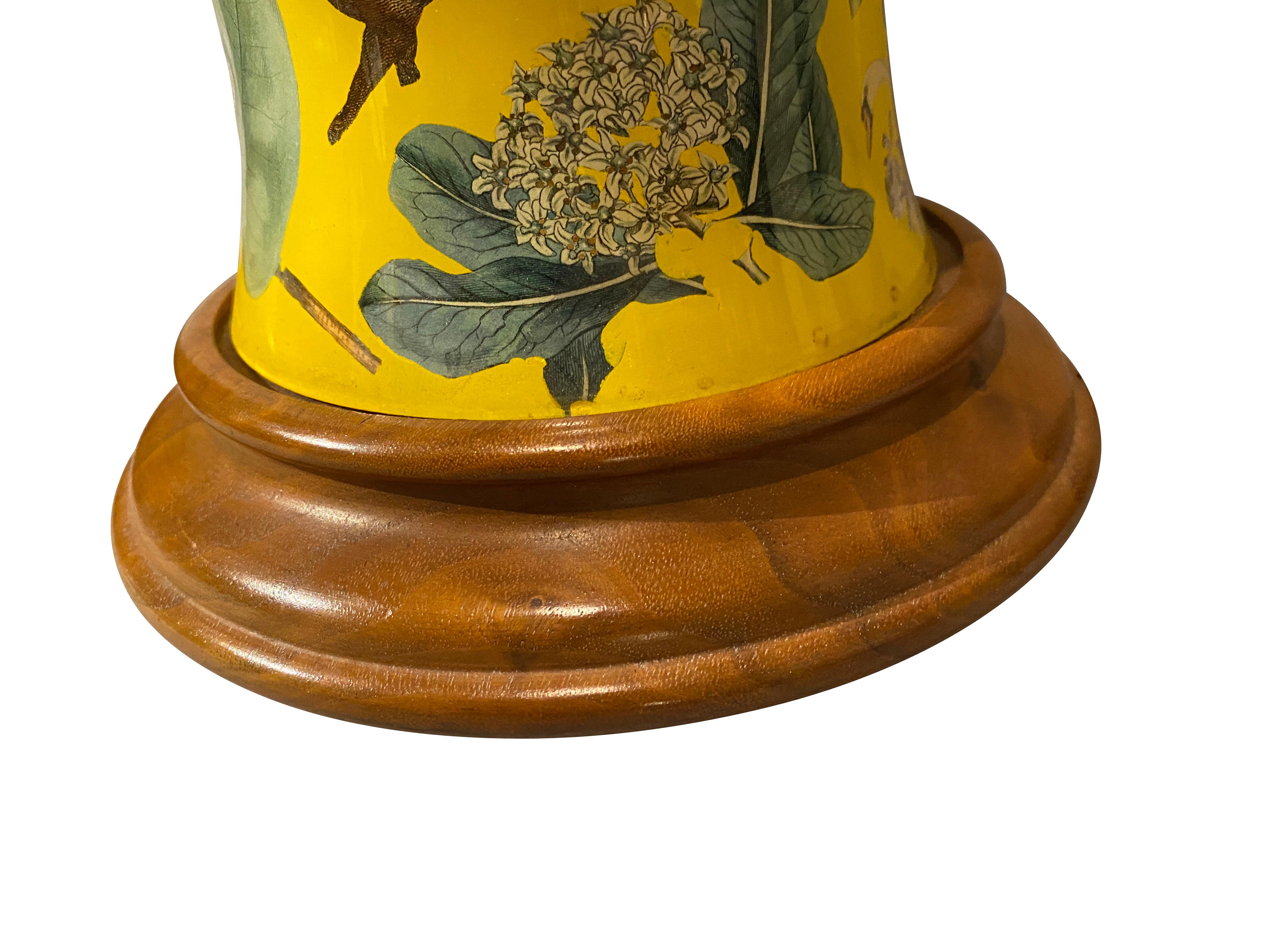 North American Pair of Yellow Decoupage Table Lamps