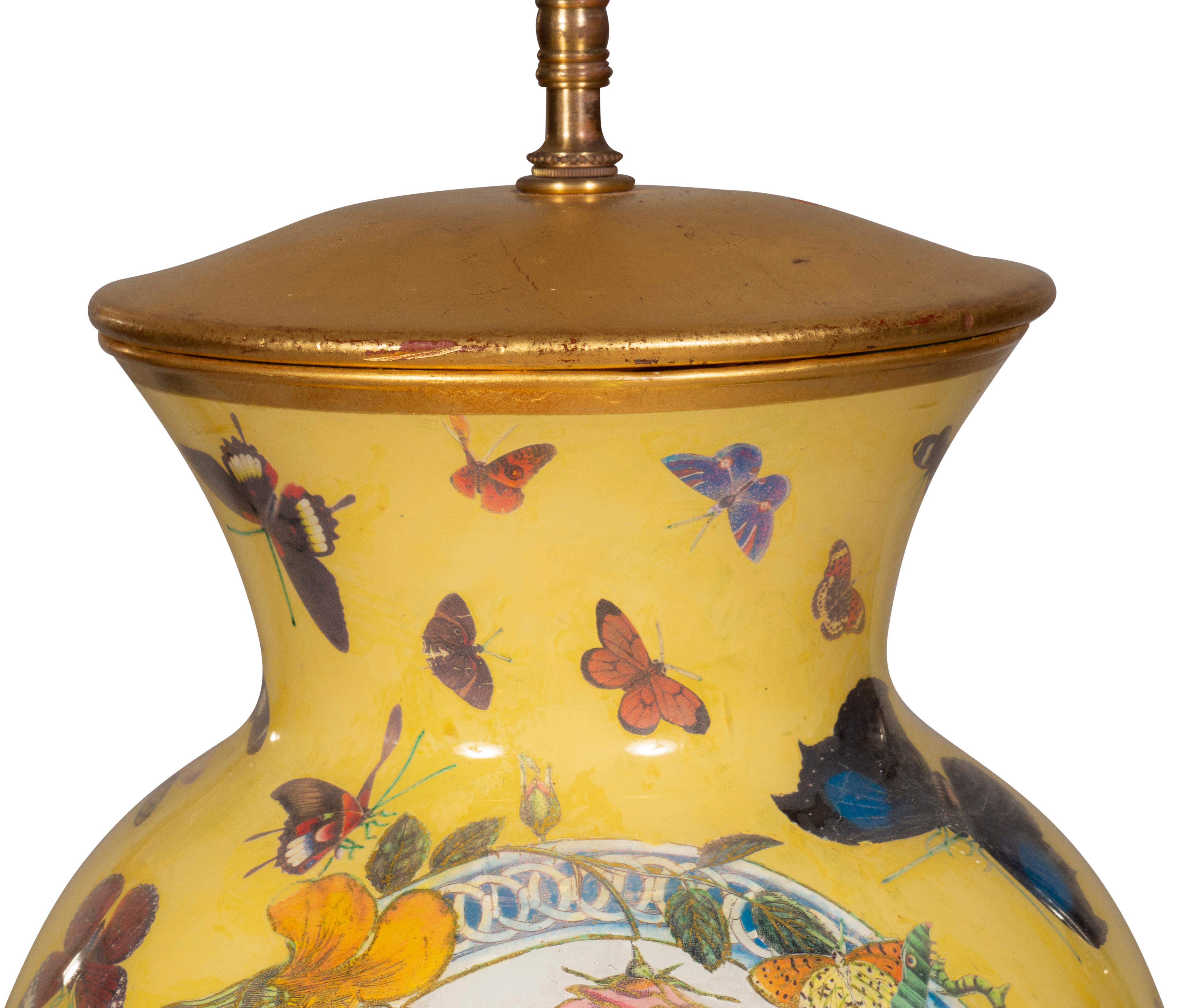 Pair of Yellow Decoupage Table Lamps For Sale 2