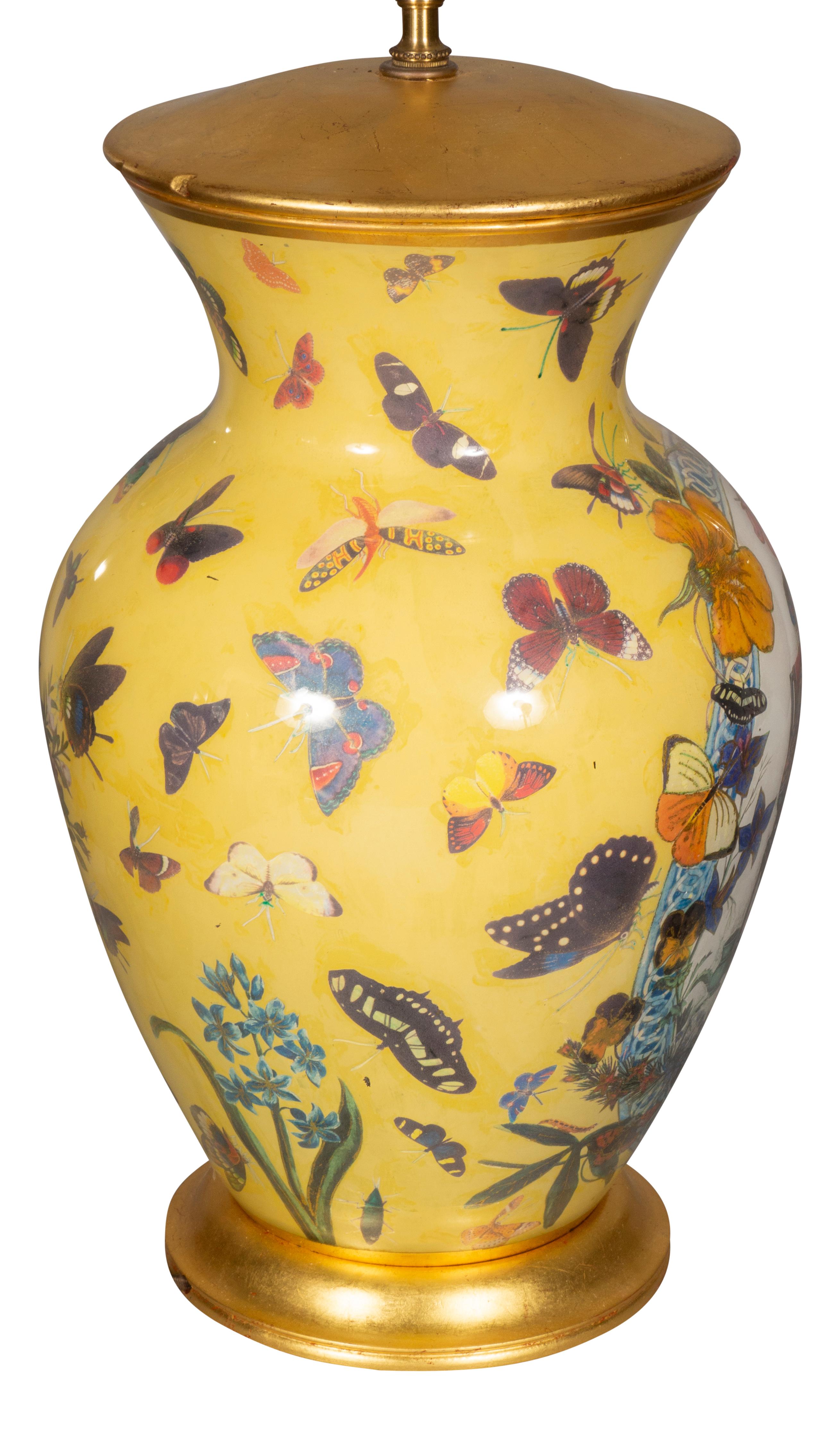 Pair of Yellow Decoupage Table Lamps For Sale 3