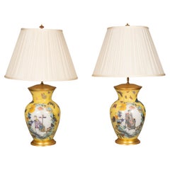 Pair of Yellow Decoupage Table Lamps