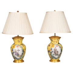 Pair of Yellow Decoupage Table Lamps
