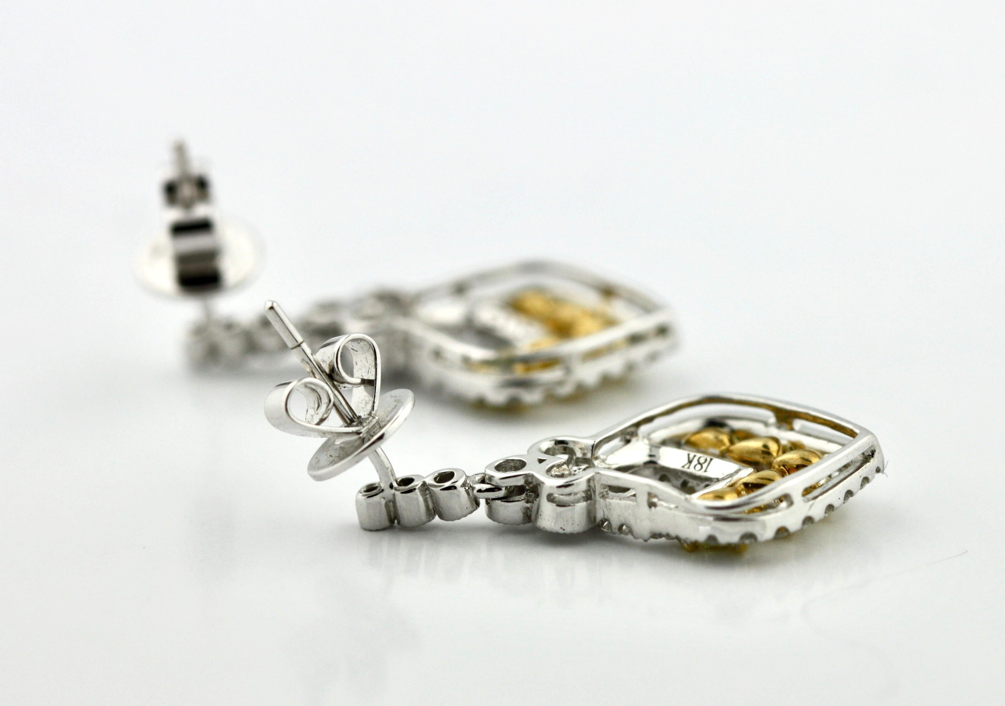 Baguette Cut Pair of Yellow Diamond and Diamond Earrings