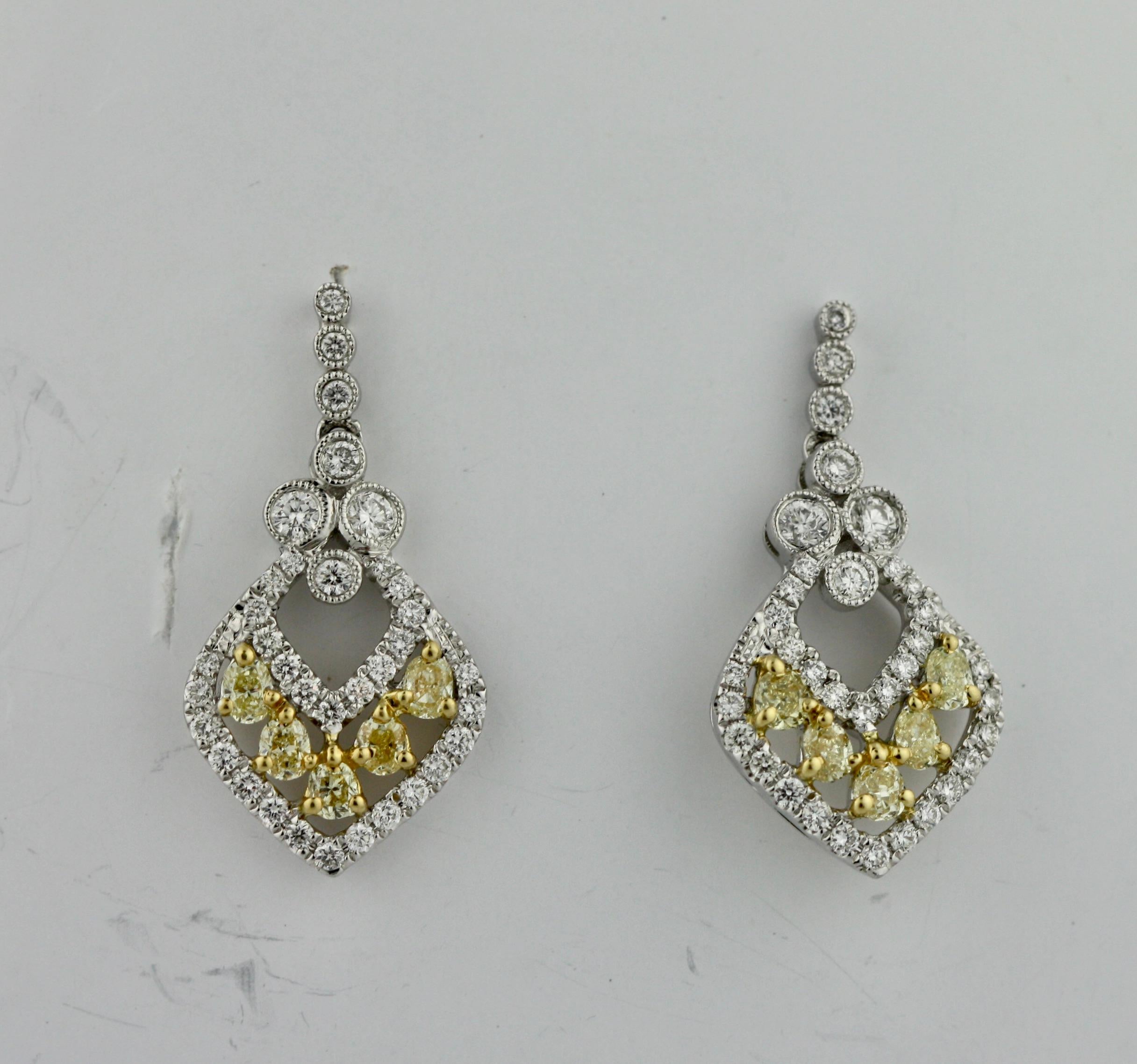 Pair of Yellow Diamond and Diamond Earrings 1