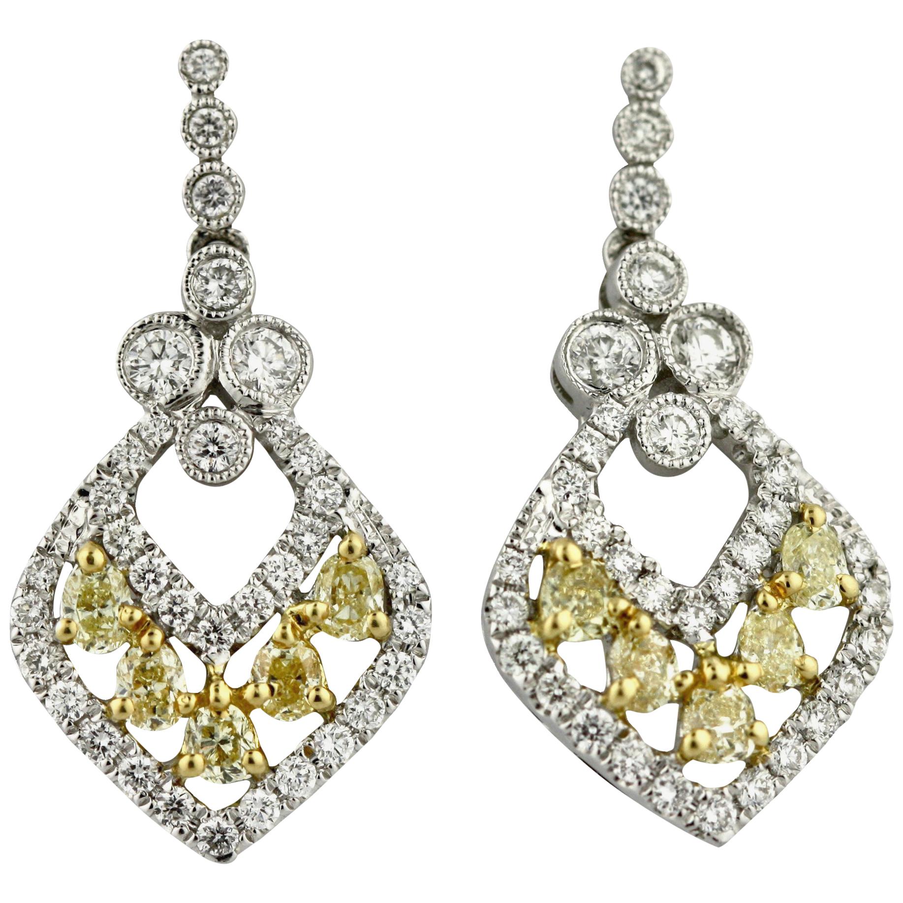 Pair of Yellow Diamond and Diamond Earrings
