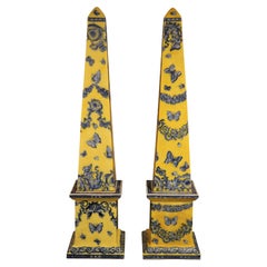 Pair of Yellow European Obelisks with Blue Accents