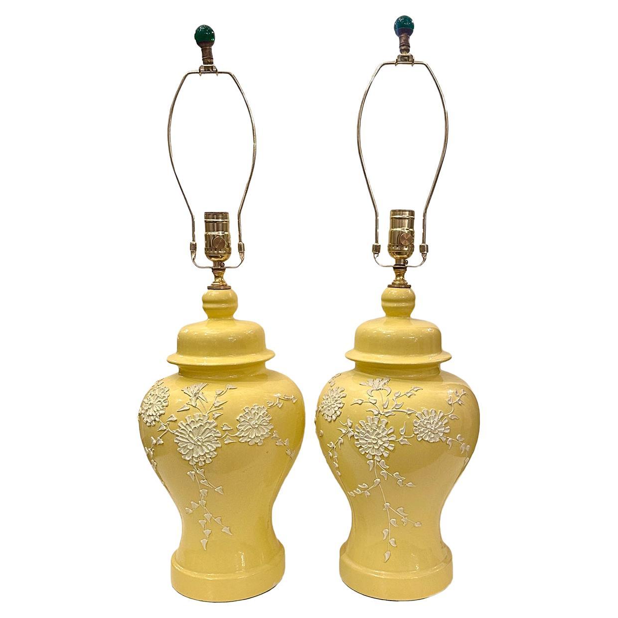Pair of Yellow Floral Lamps