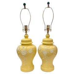 Pair of Yellow Floral Lamps