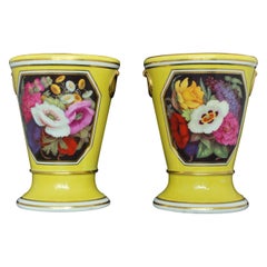 Antique Pair of Yellow Ground Vases, Chamberlain Worcester, circa 1805