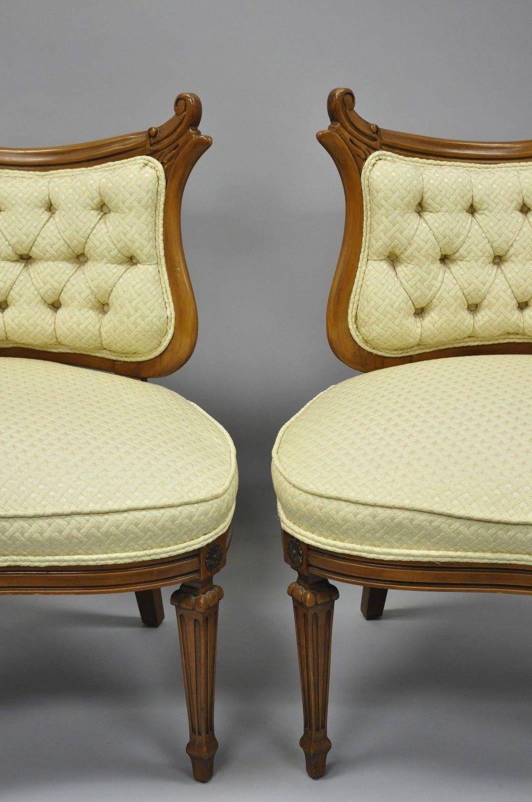 American Pair of Yellow Hollywood Regency French Style Wing Back Lounge Parlor Chairs